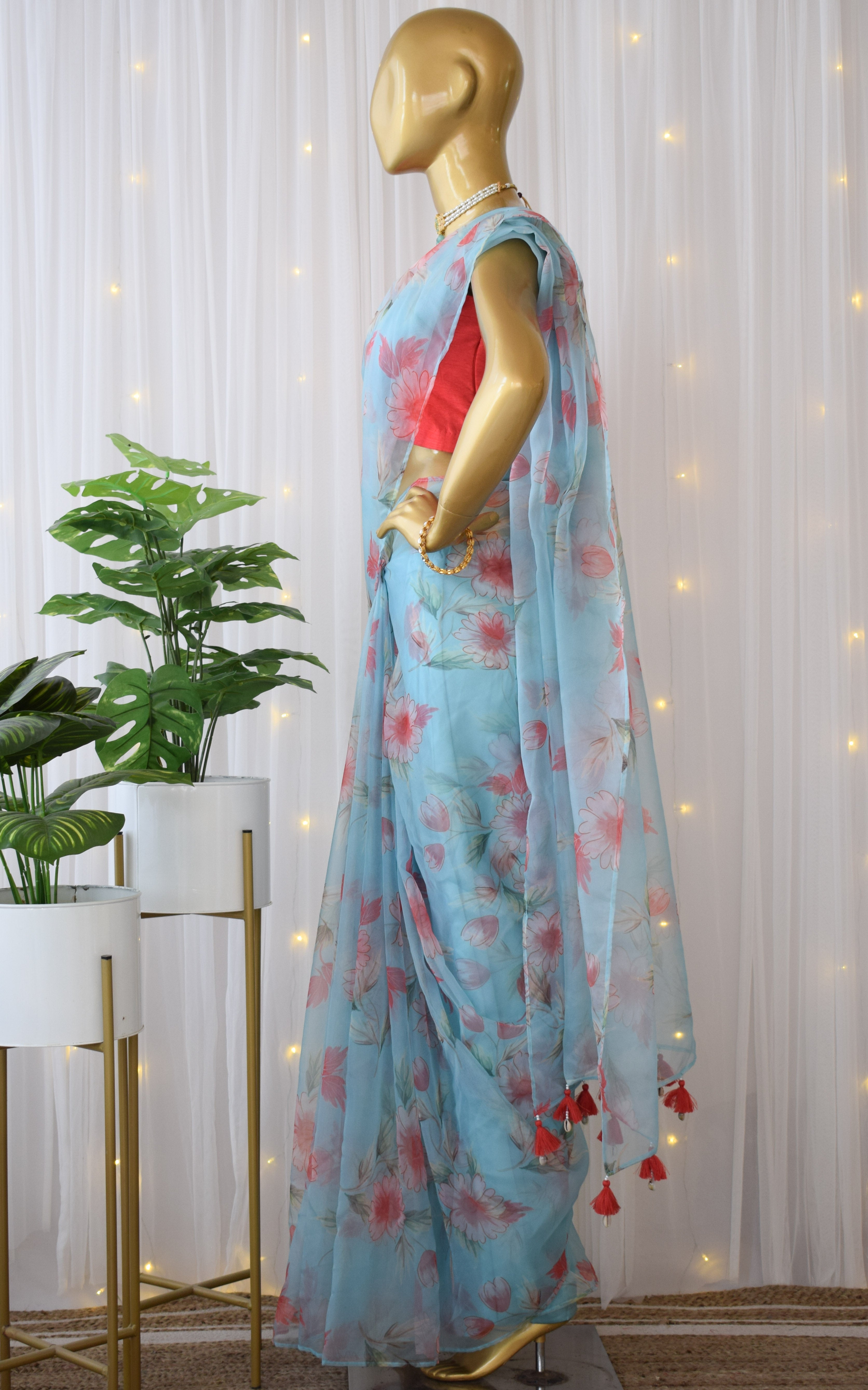Gulnar Sky Blue Organza Saree