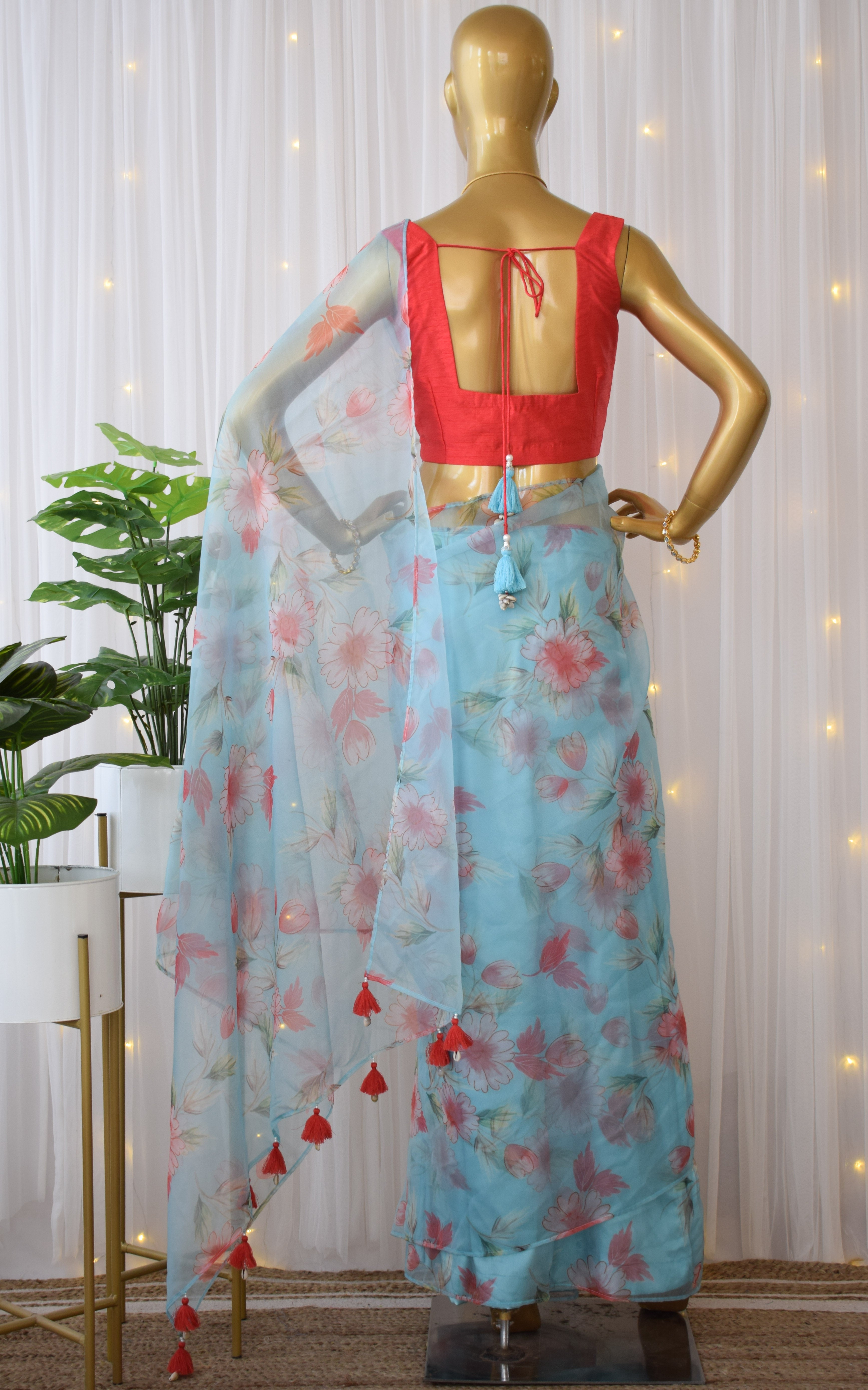 Gulnar Sky Blue Organza Saree