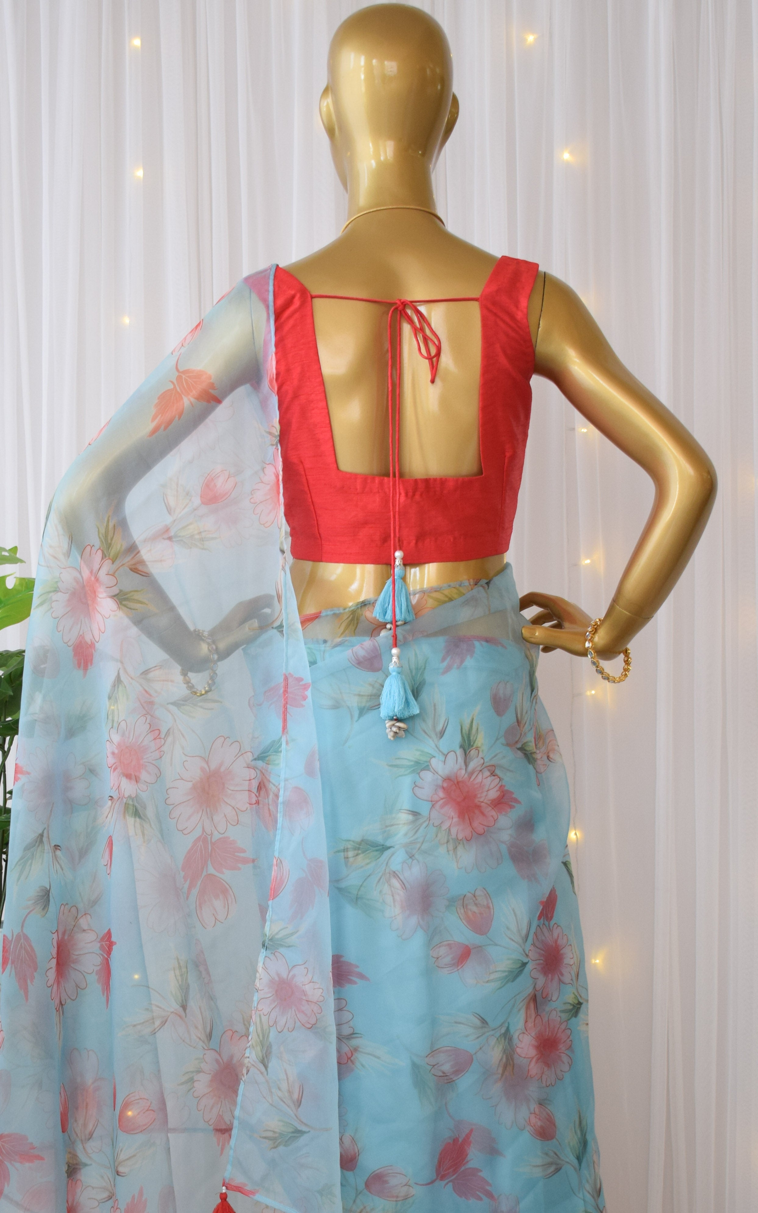 Gulnar Sky Blue Organza Saree