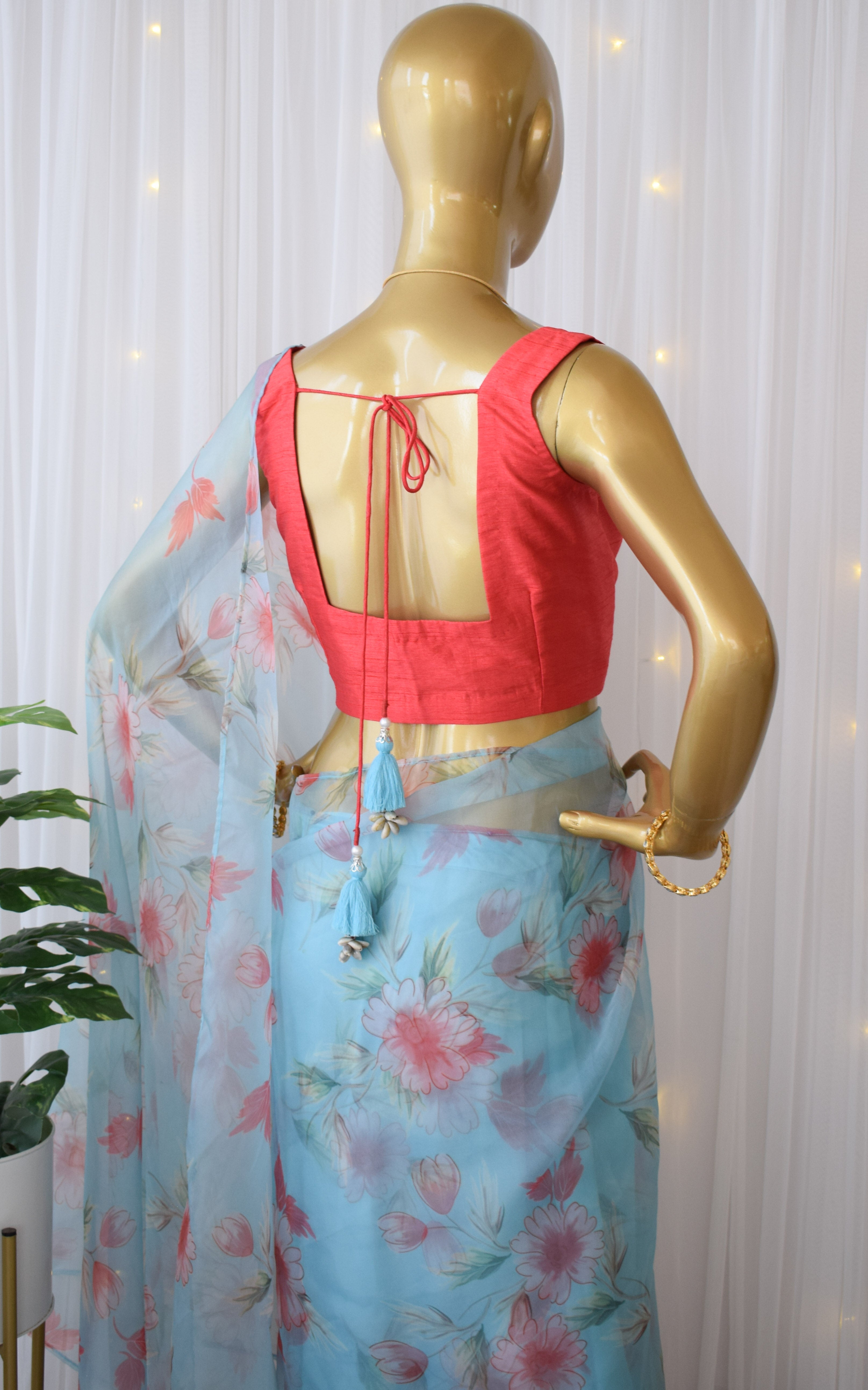 Gulnar Sky Blue Organza Saree