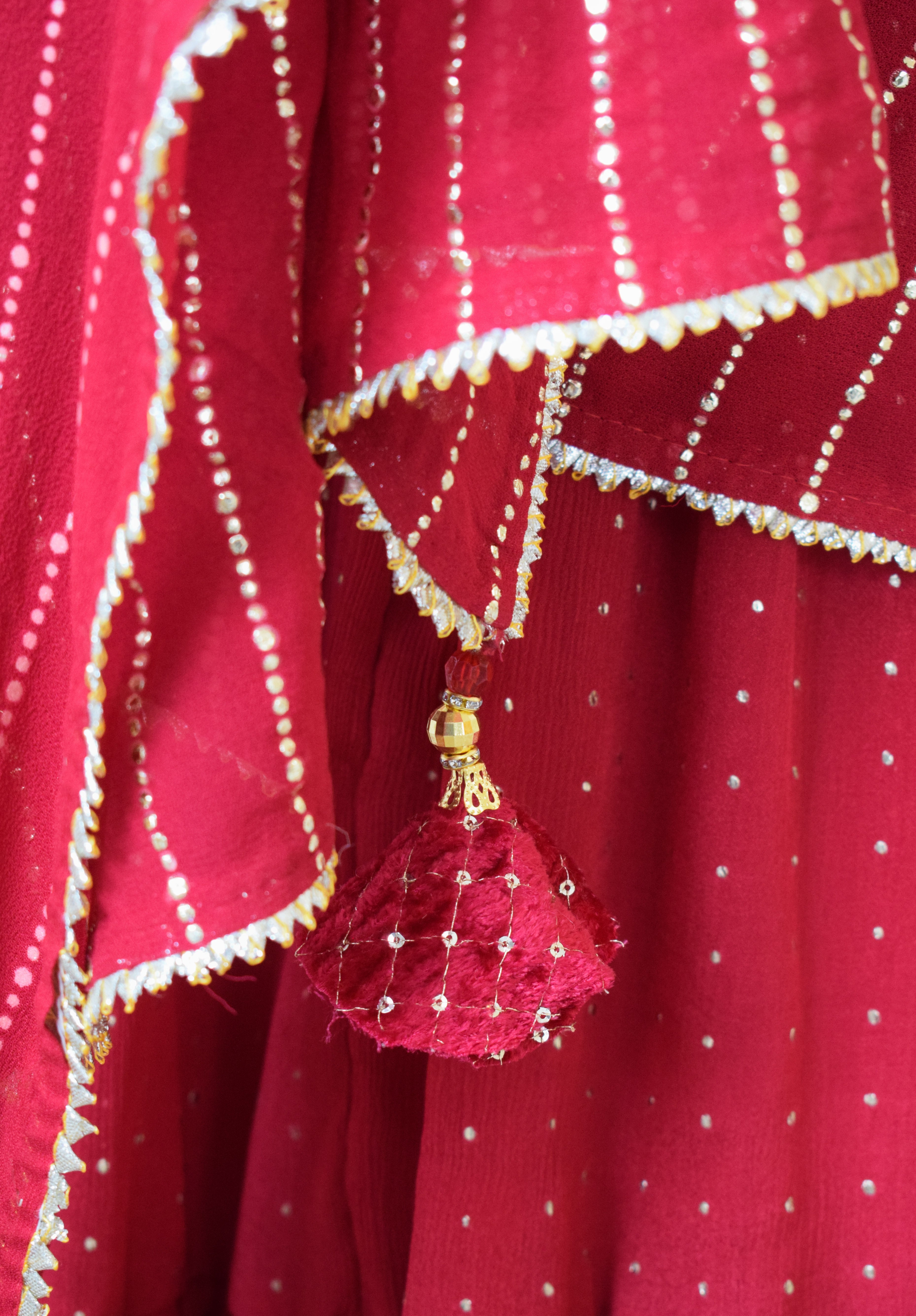Maroon Sharara Saree Set With Velvet Zardozi Belt