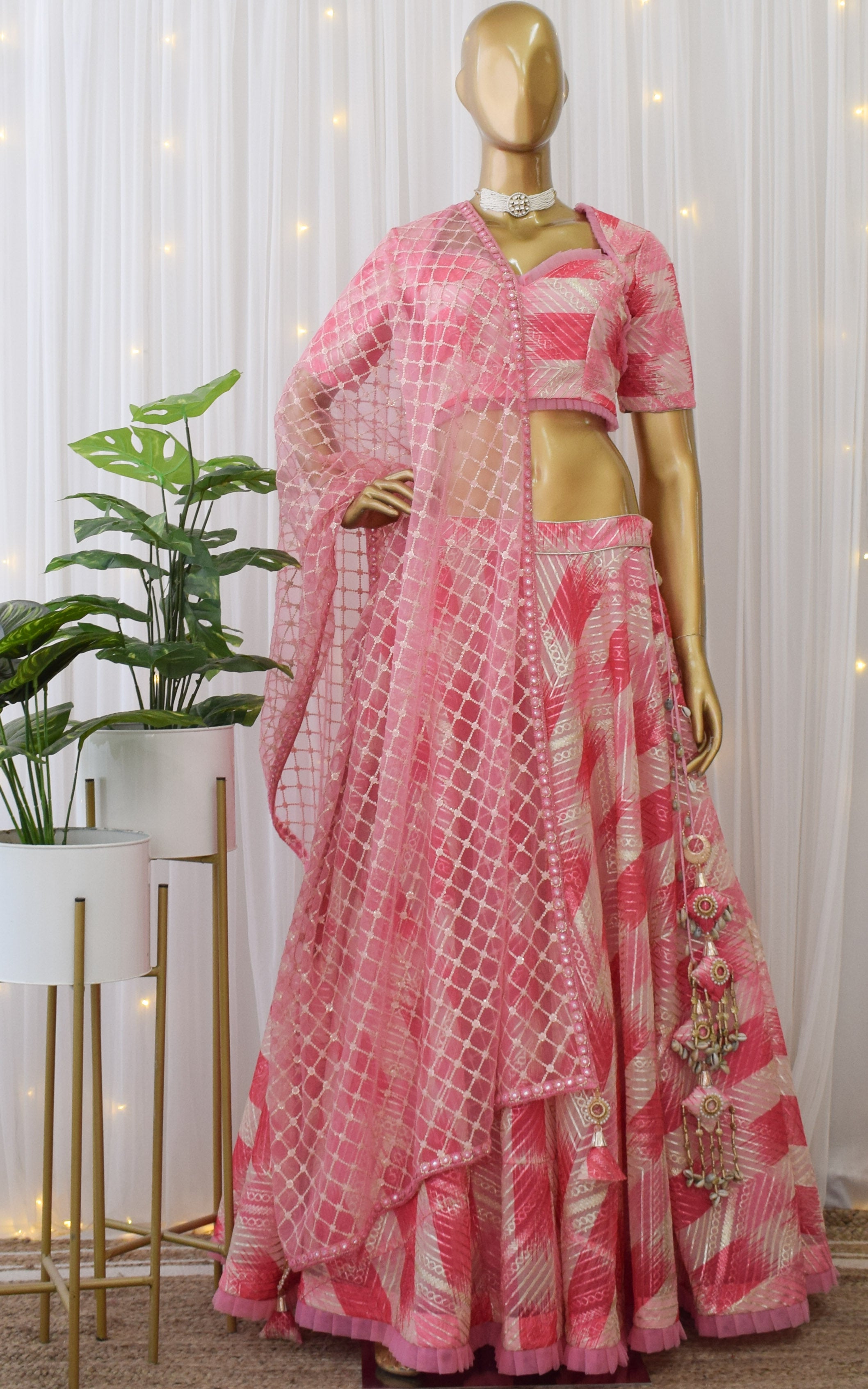 Pink & Cream Gota Work Lehenga