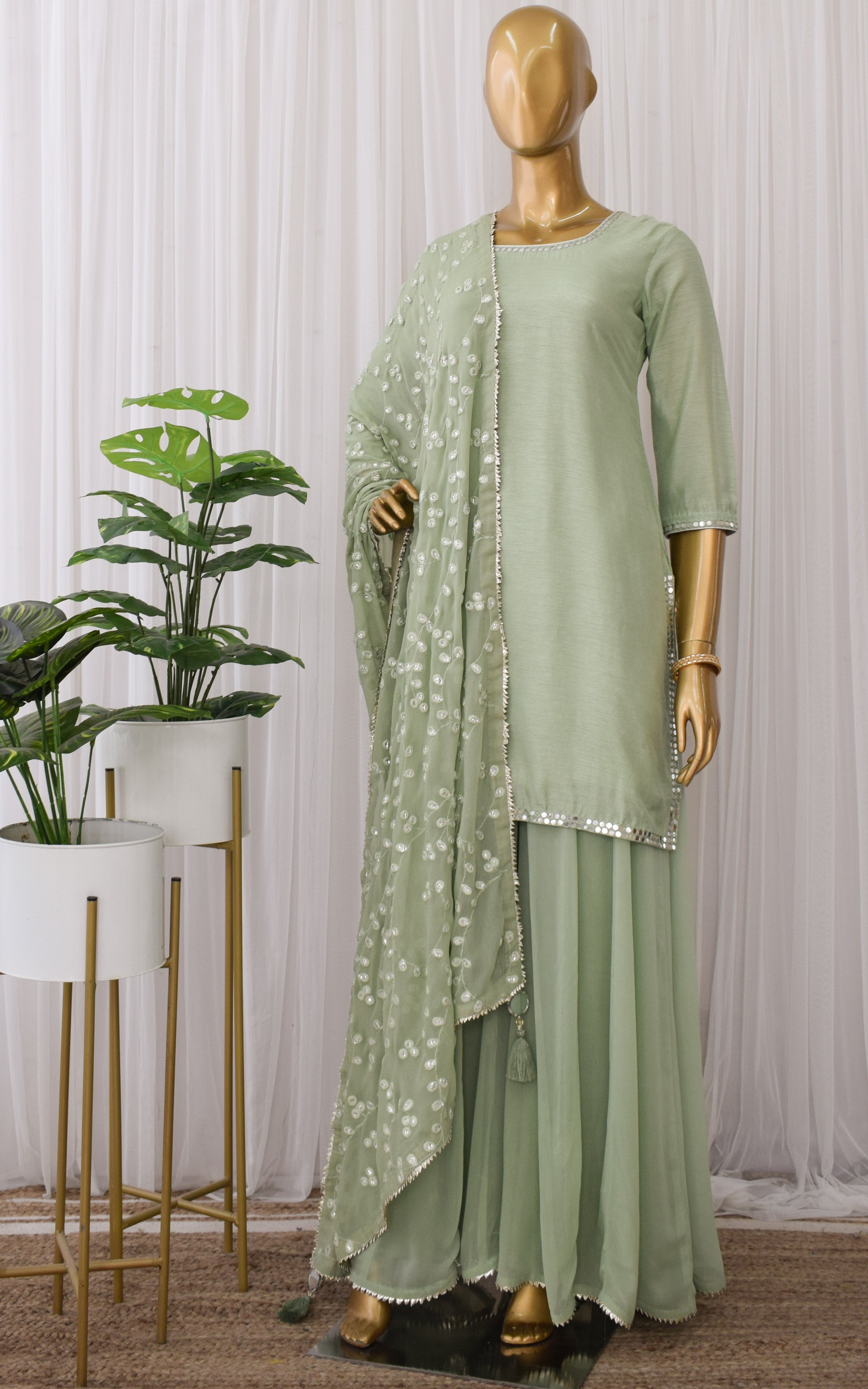 Sea Green Mirrorwork Sharara Set