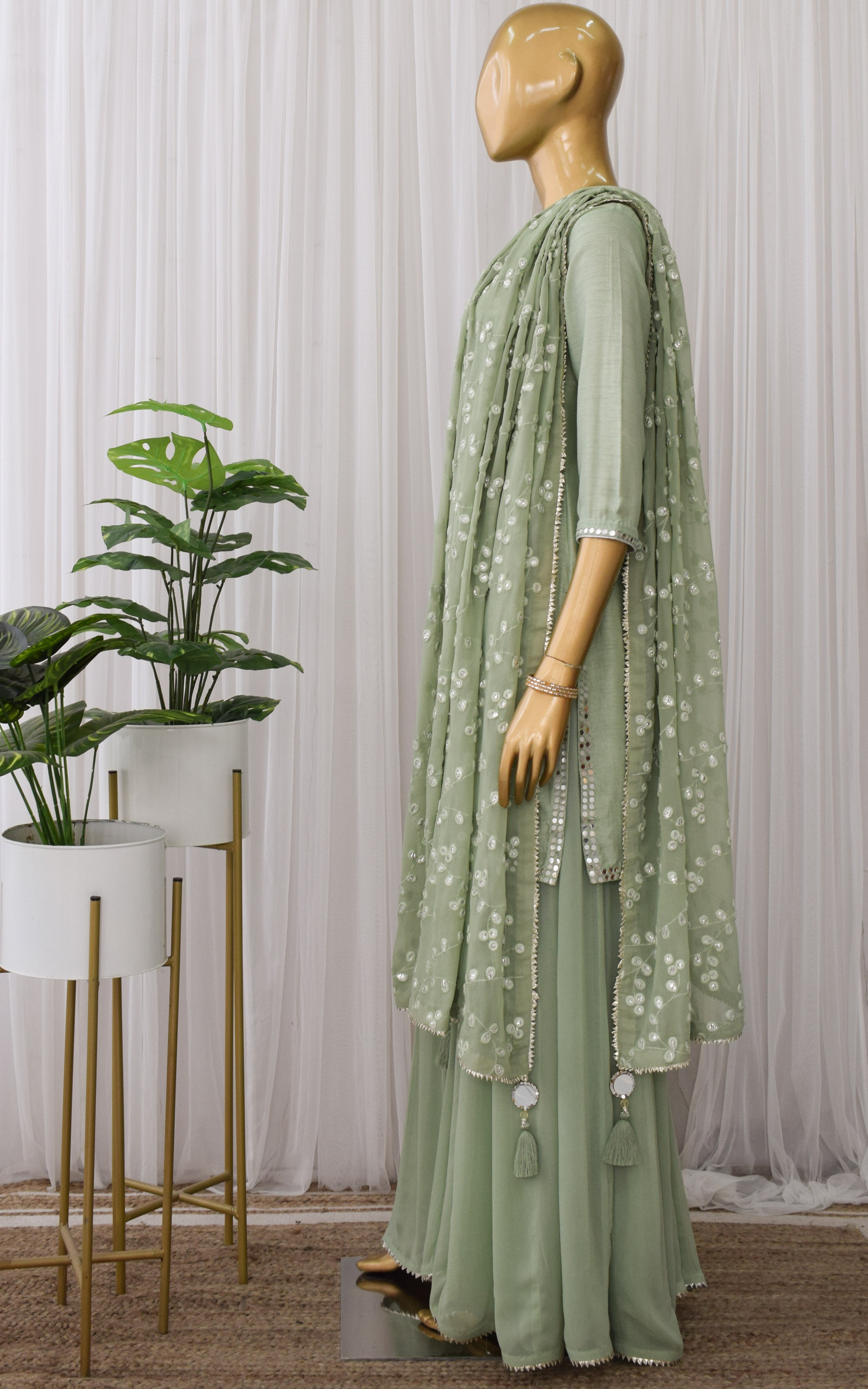 Sea Green Mirrorwork Sharara Set
