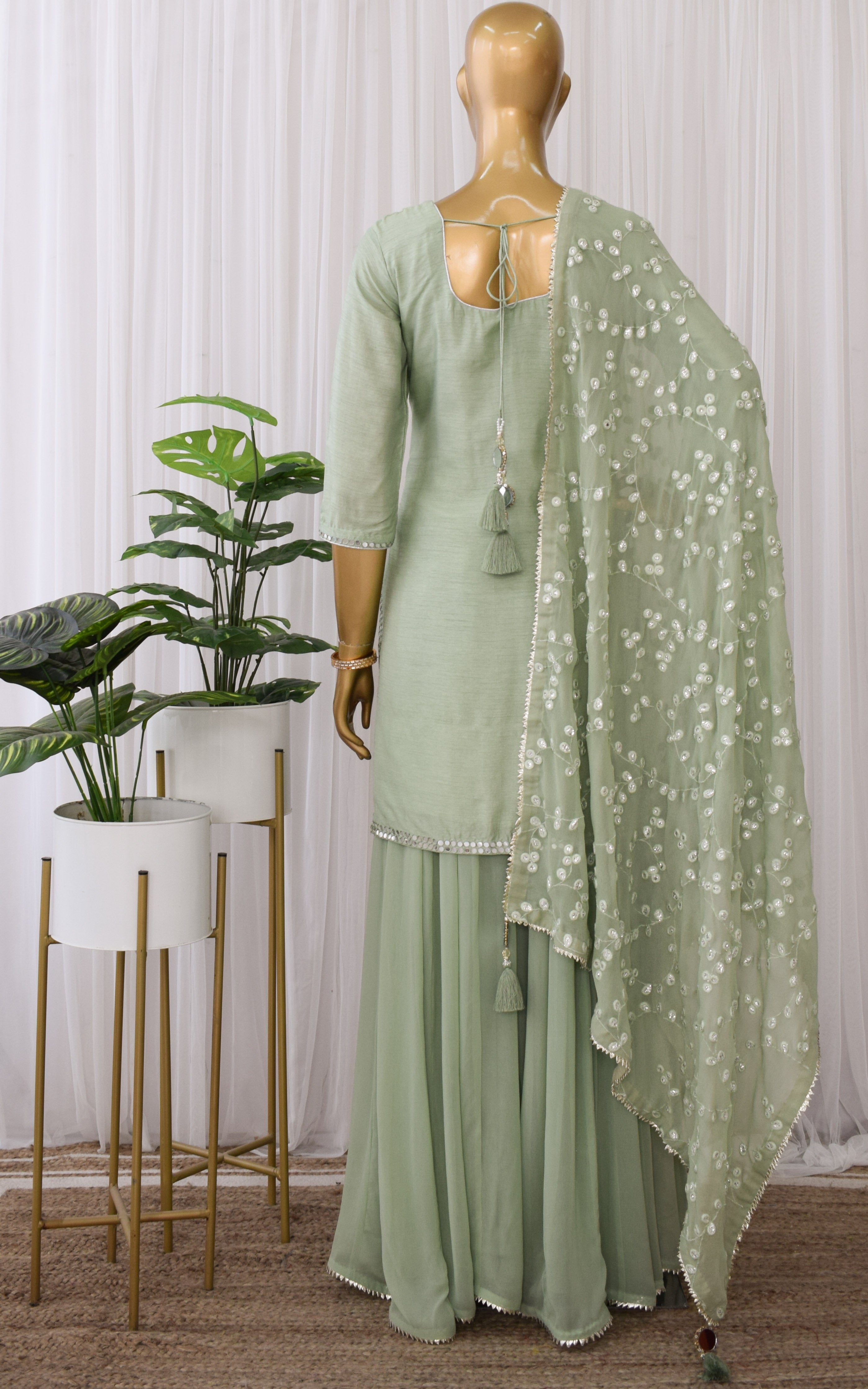 Sea Green Mirrorwork Sharara Set