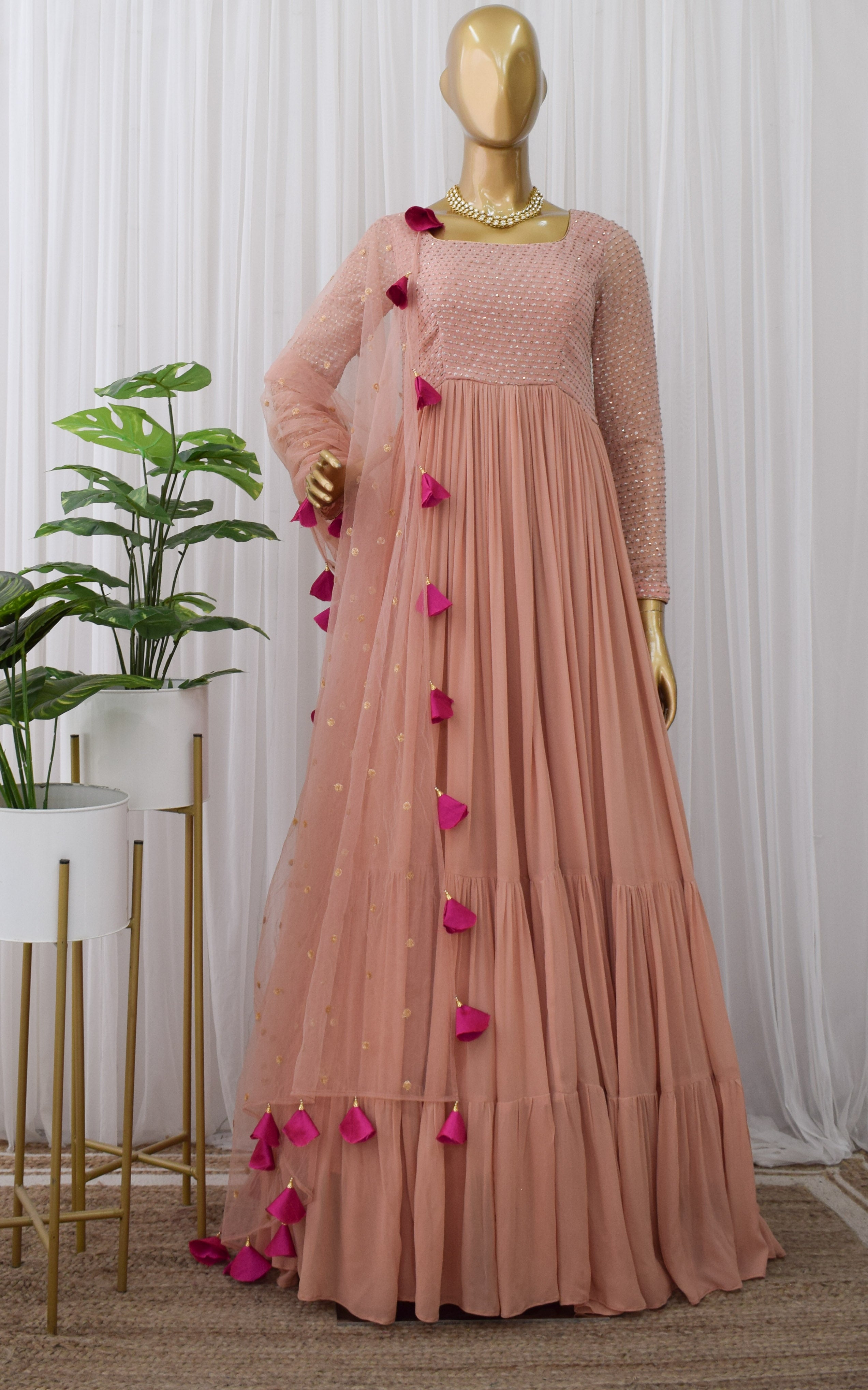 Arti Chauhan Old Rose Sequin Work Georgette Anarkali