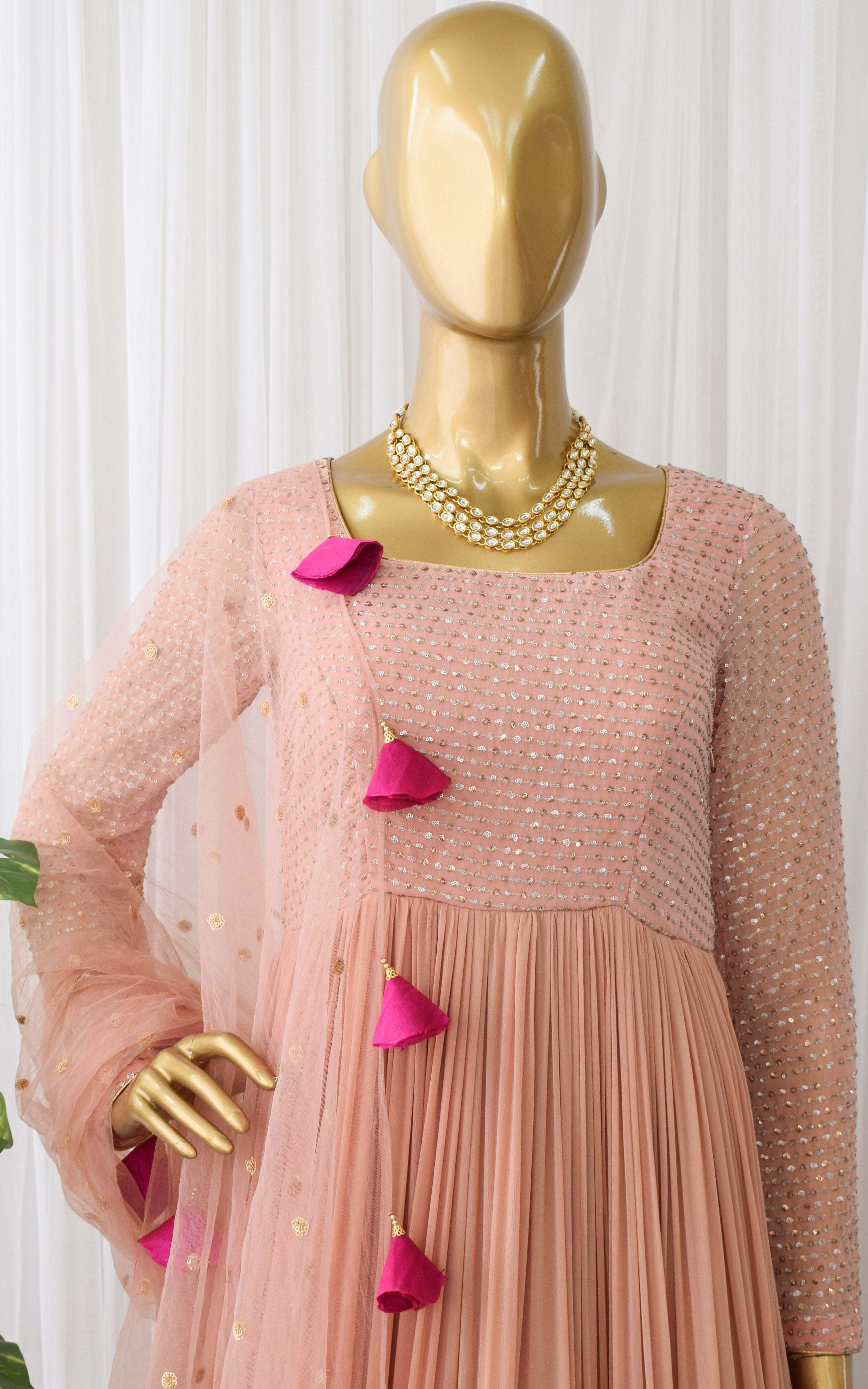 Arti Chauhan Old Rose Sequin Work Georgette Anarkali