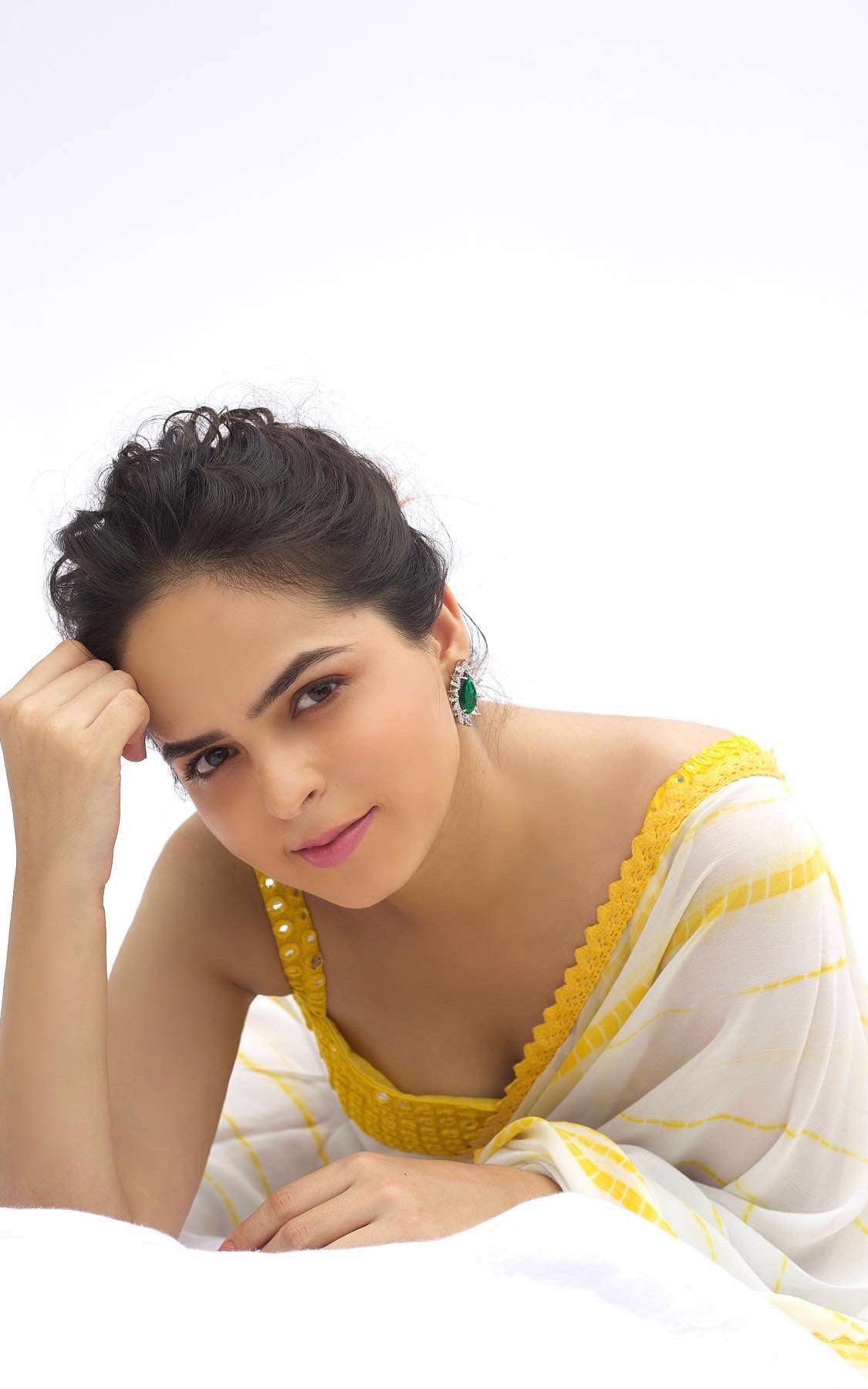 Palak Sindhwani Yellow Shibori Georgette Saree with Mirrorwork Blouse