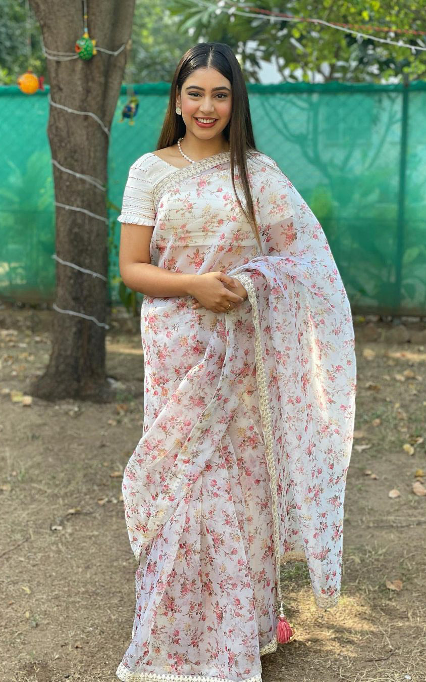 Niti Taylor White Floral Organza Saree