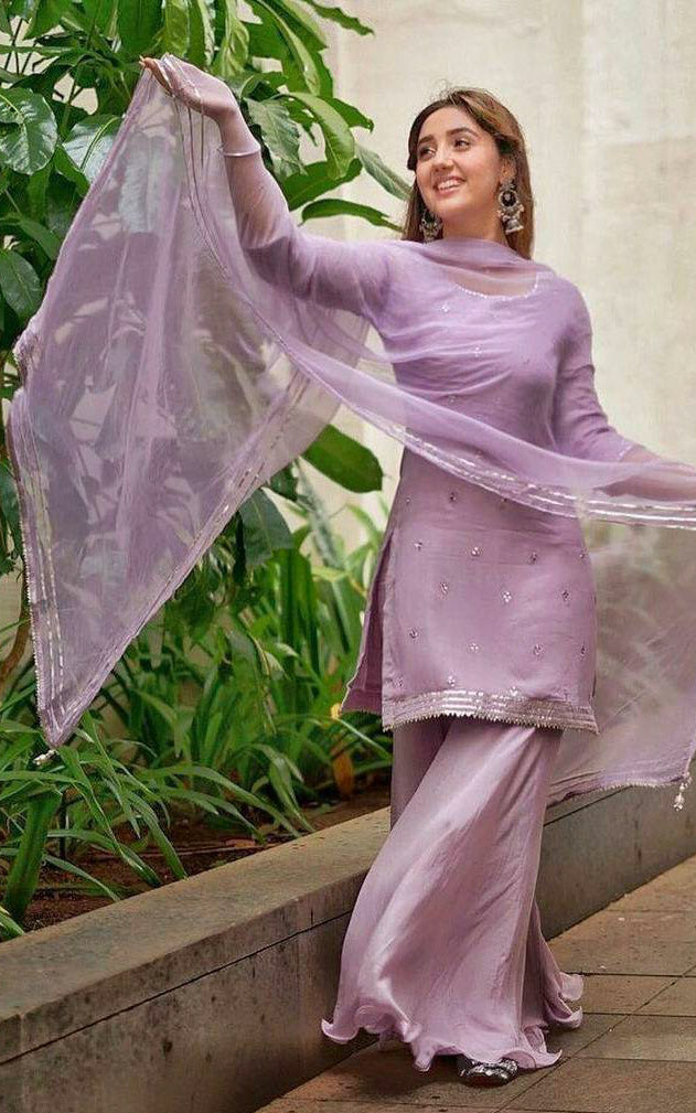 Ashnoor Kaur Lilac Mirrorwork Sharara Set