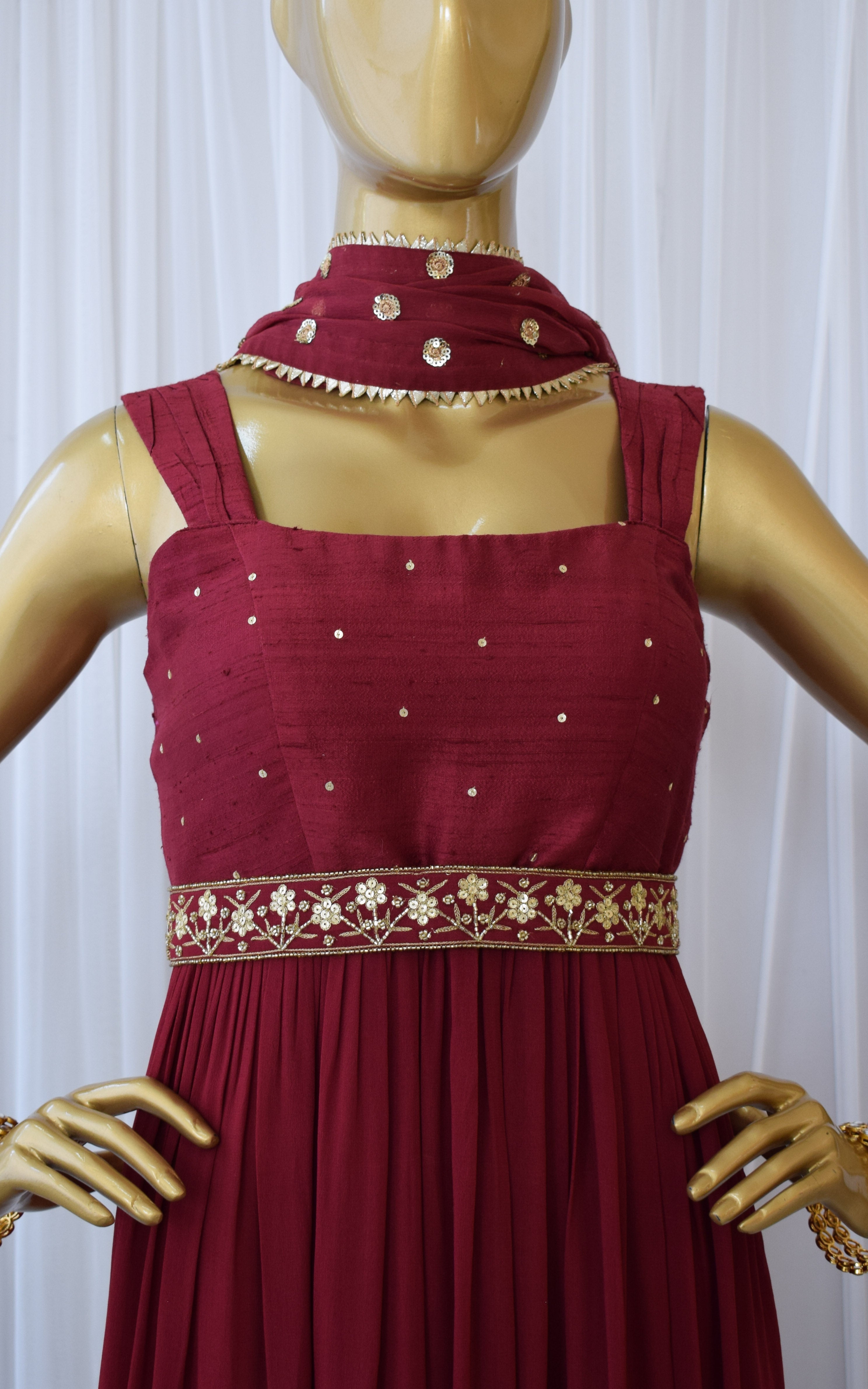 Burgundy Anarkali with Embellished Belt