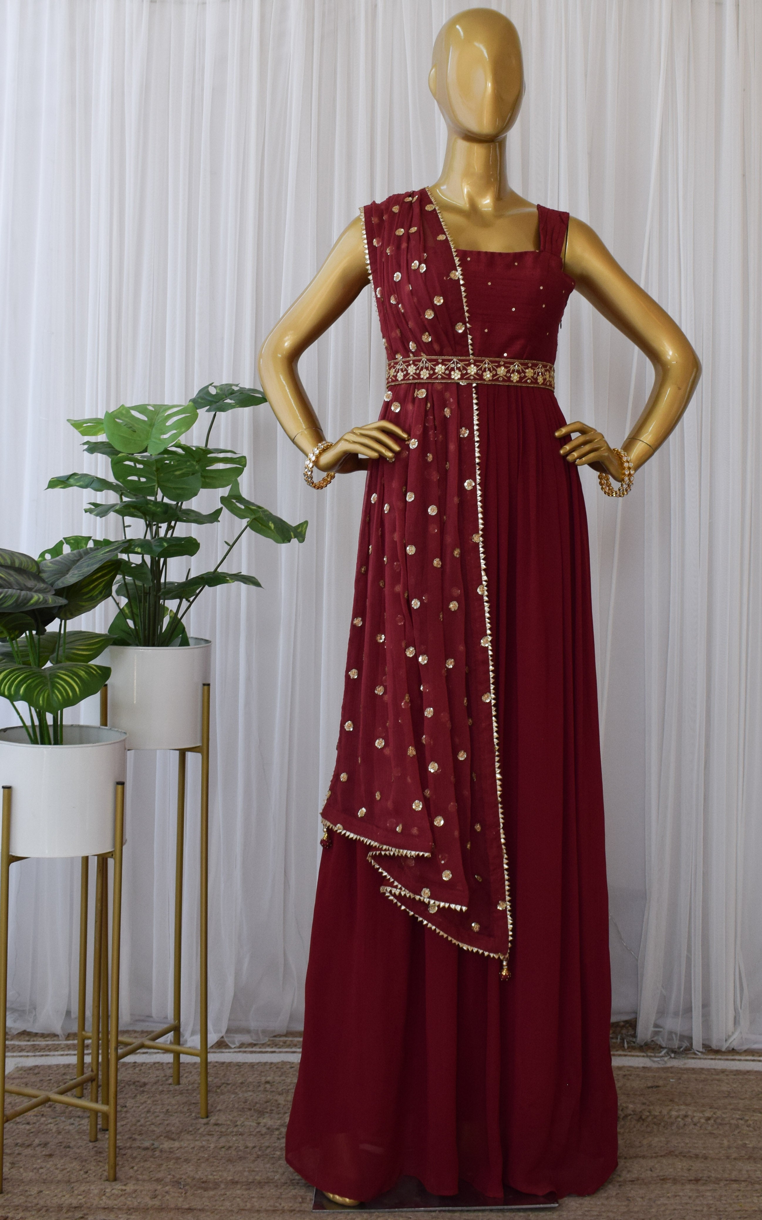 Burgundy Anarkali with Embellished Belt