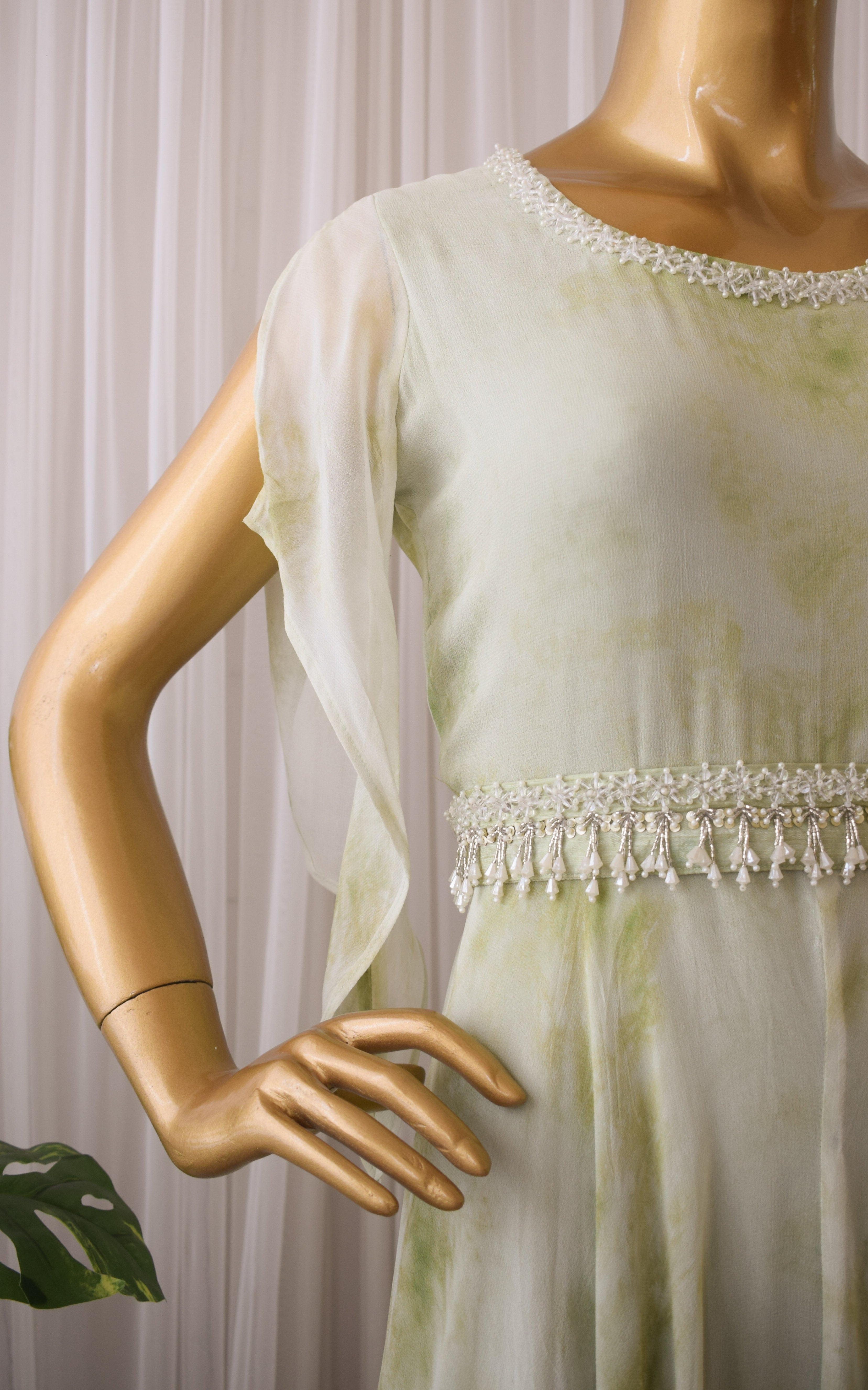 Sage Green Shibori Jumpsuit with Embellished Belt