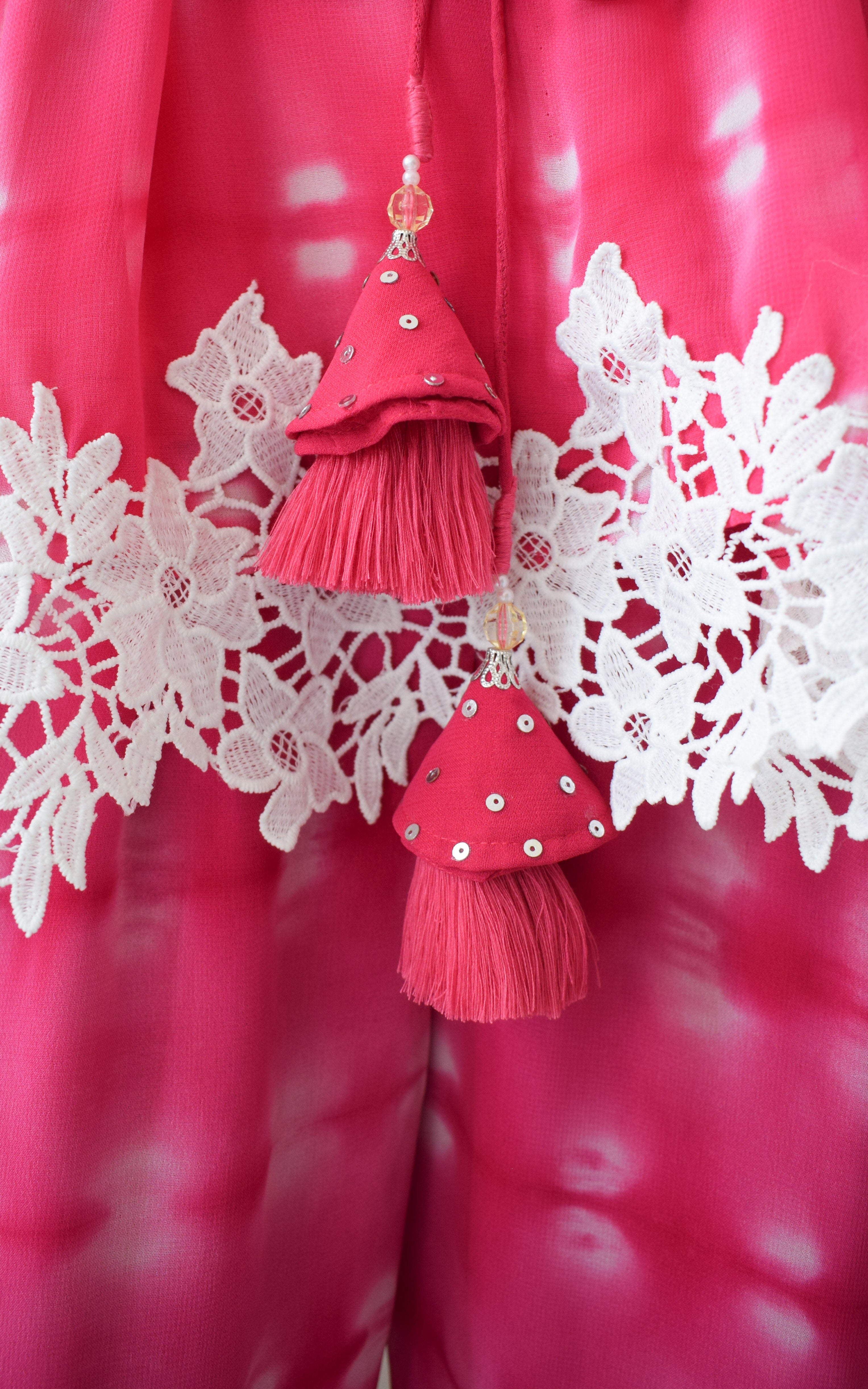 Pink Shibori Mirrorwork Kaftan Sharara Set