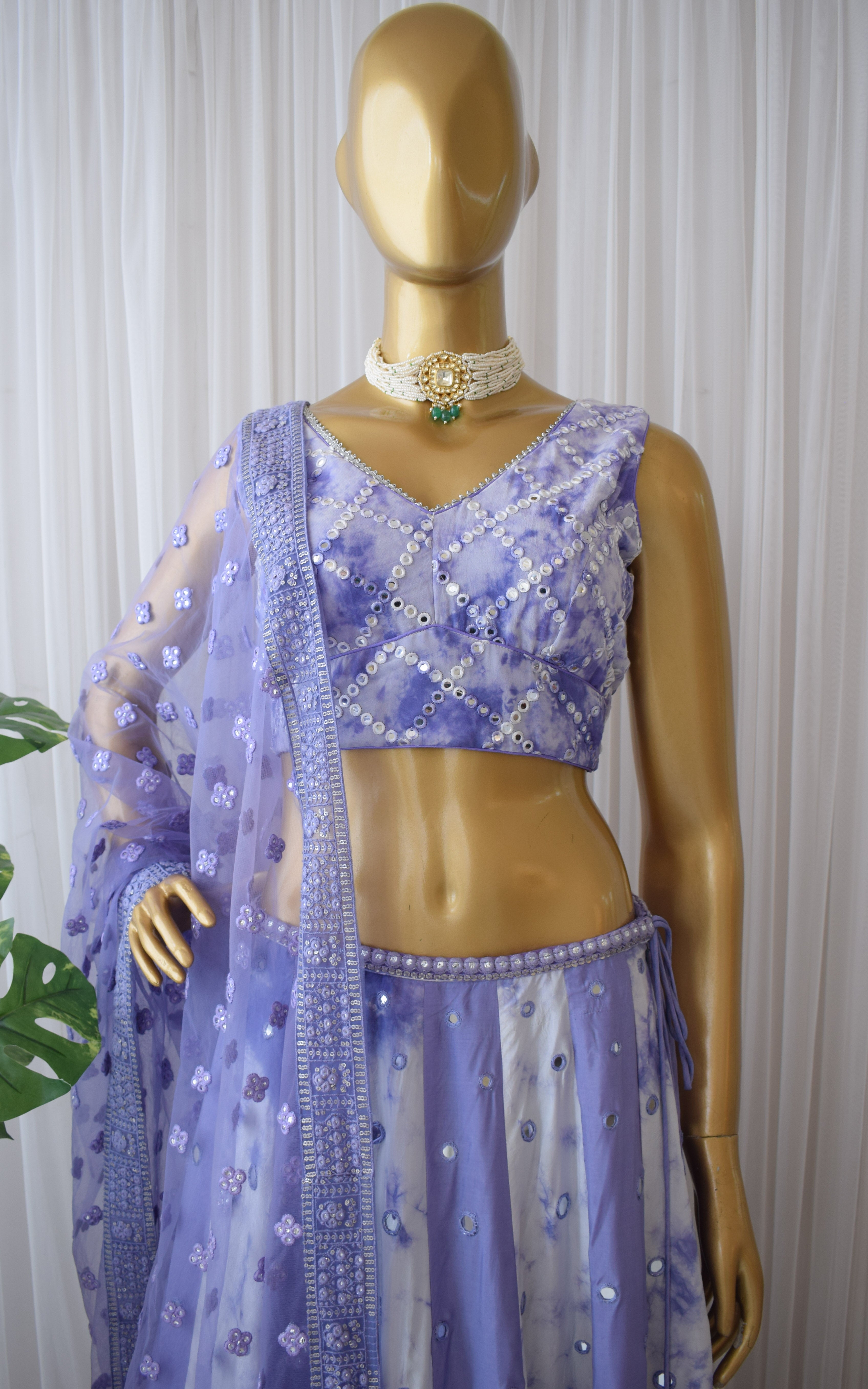 Srishti Dhani Lilac Mirrorwork Shibori Lehenga