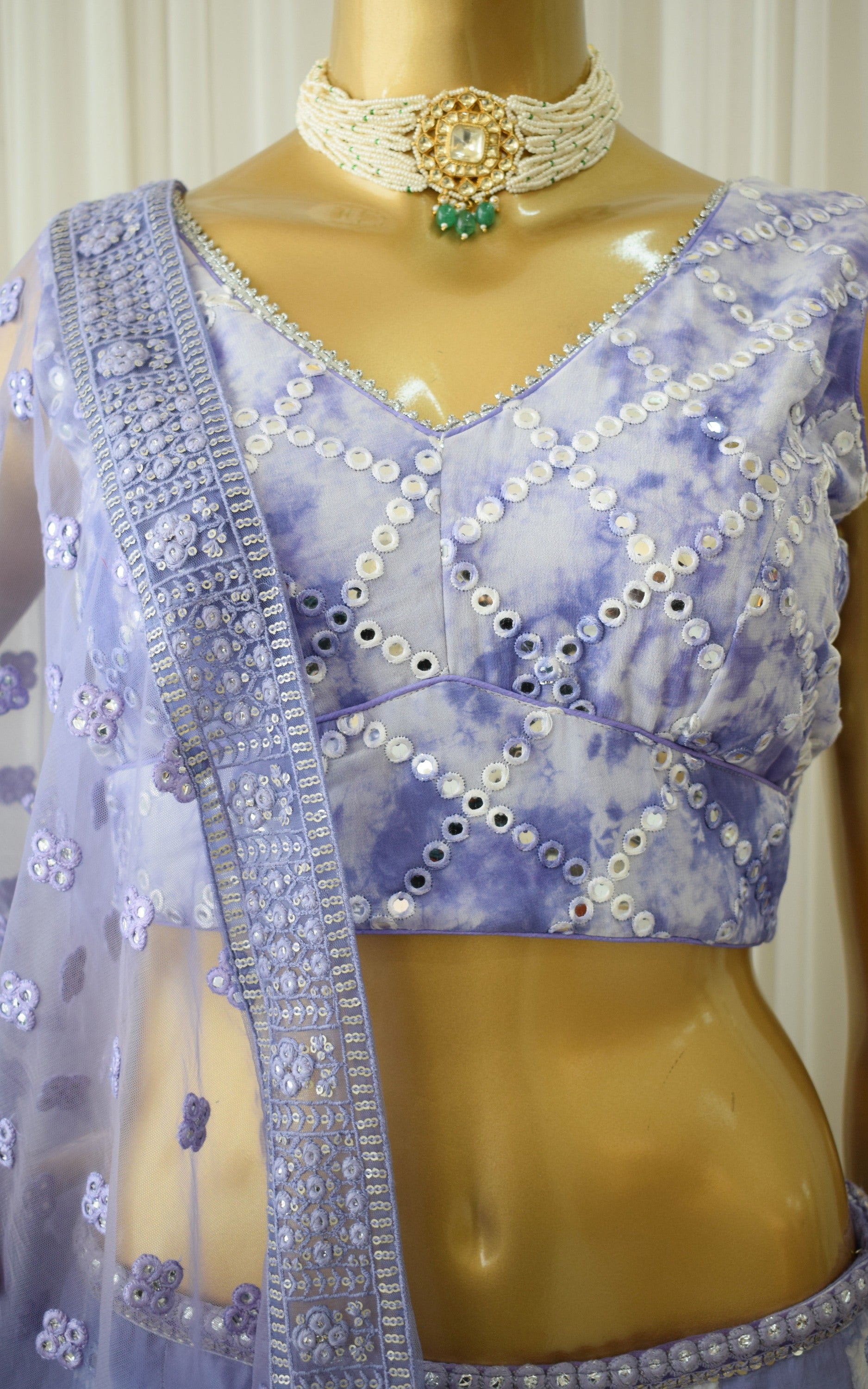 Srishti Dhani Lilac Mirrorwork Shibori Lehenga