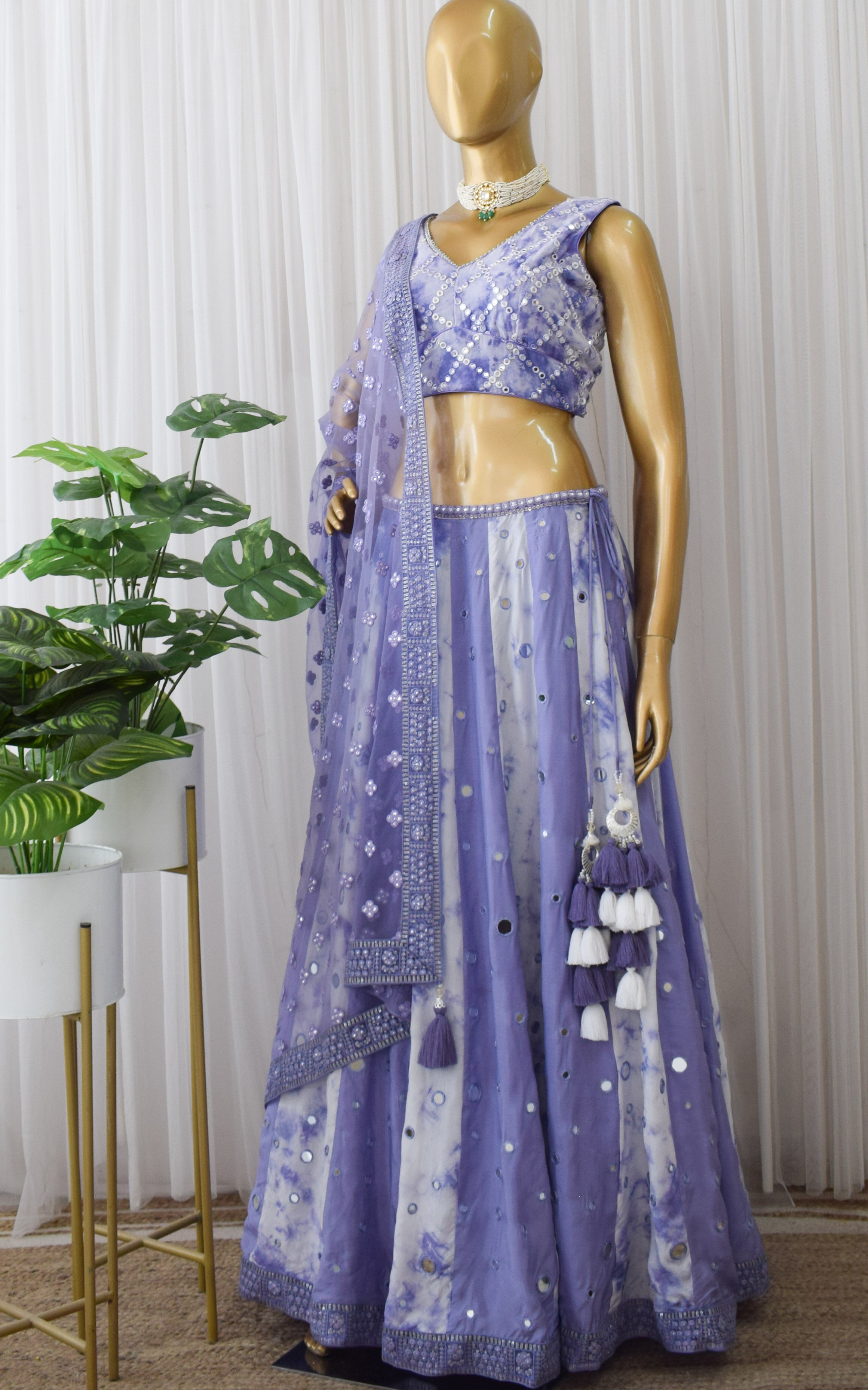Srishti Dhani Lilac Mirrorwork Shibori Lehenga