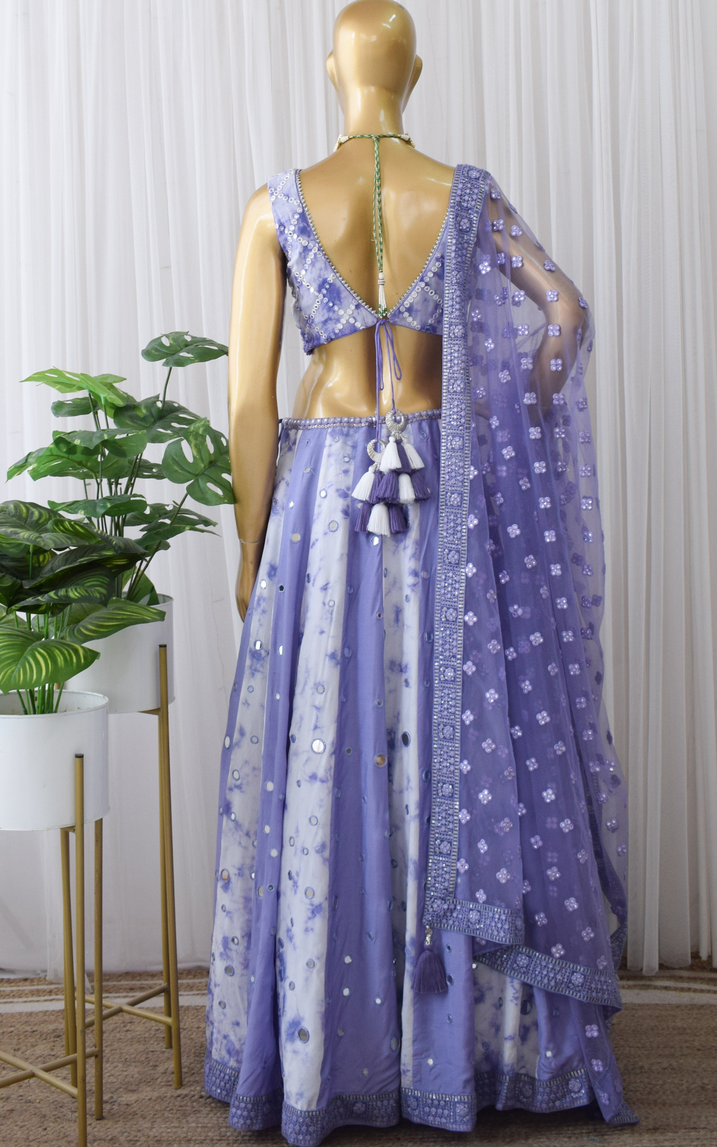 Srishti Dhani Lilac Mirrorwork Shibori Lehenga