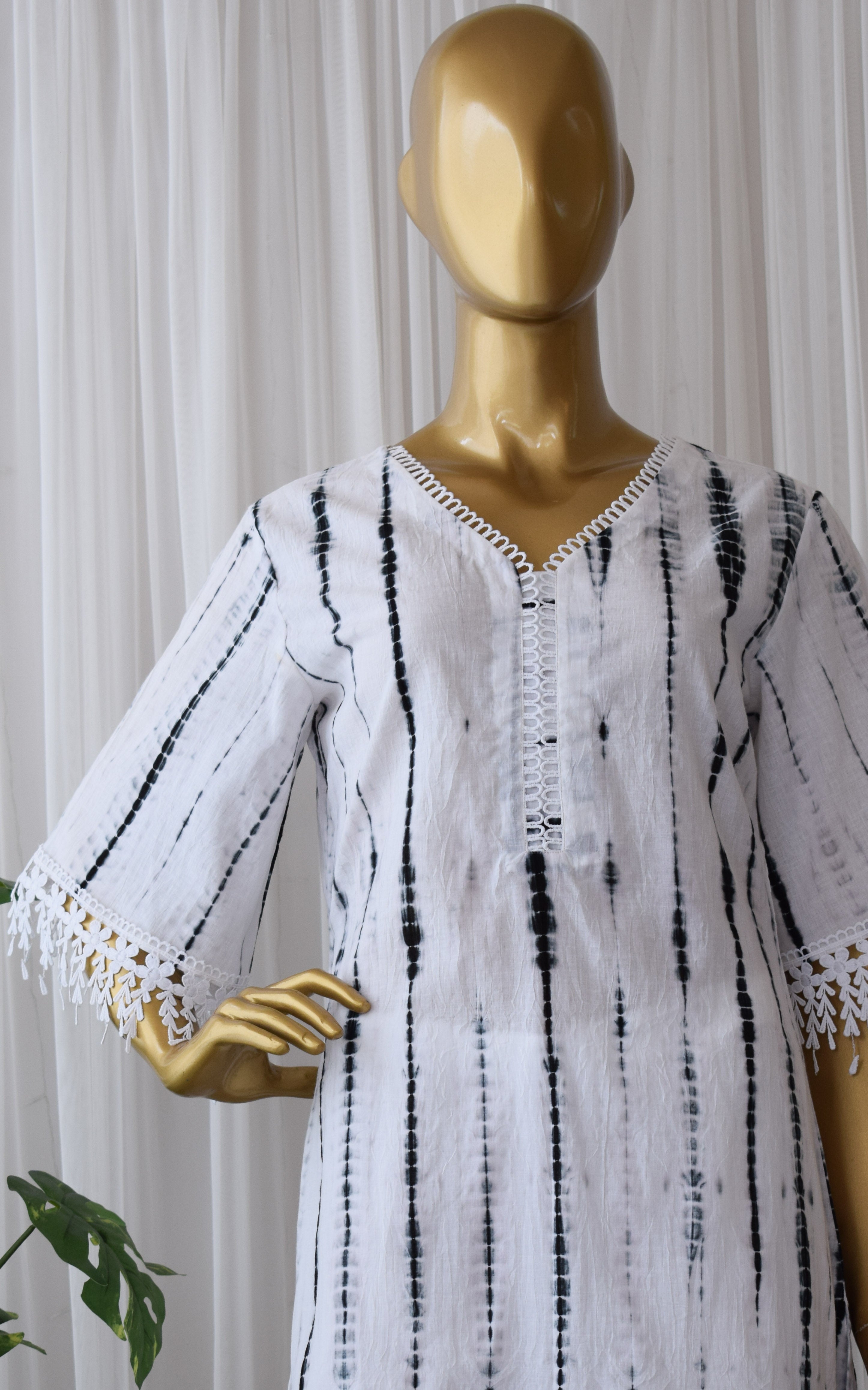Black & White Tie-Die Cotton Kurta & Pant Set