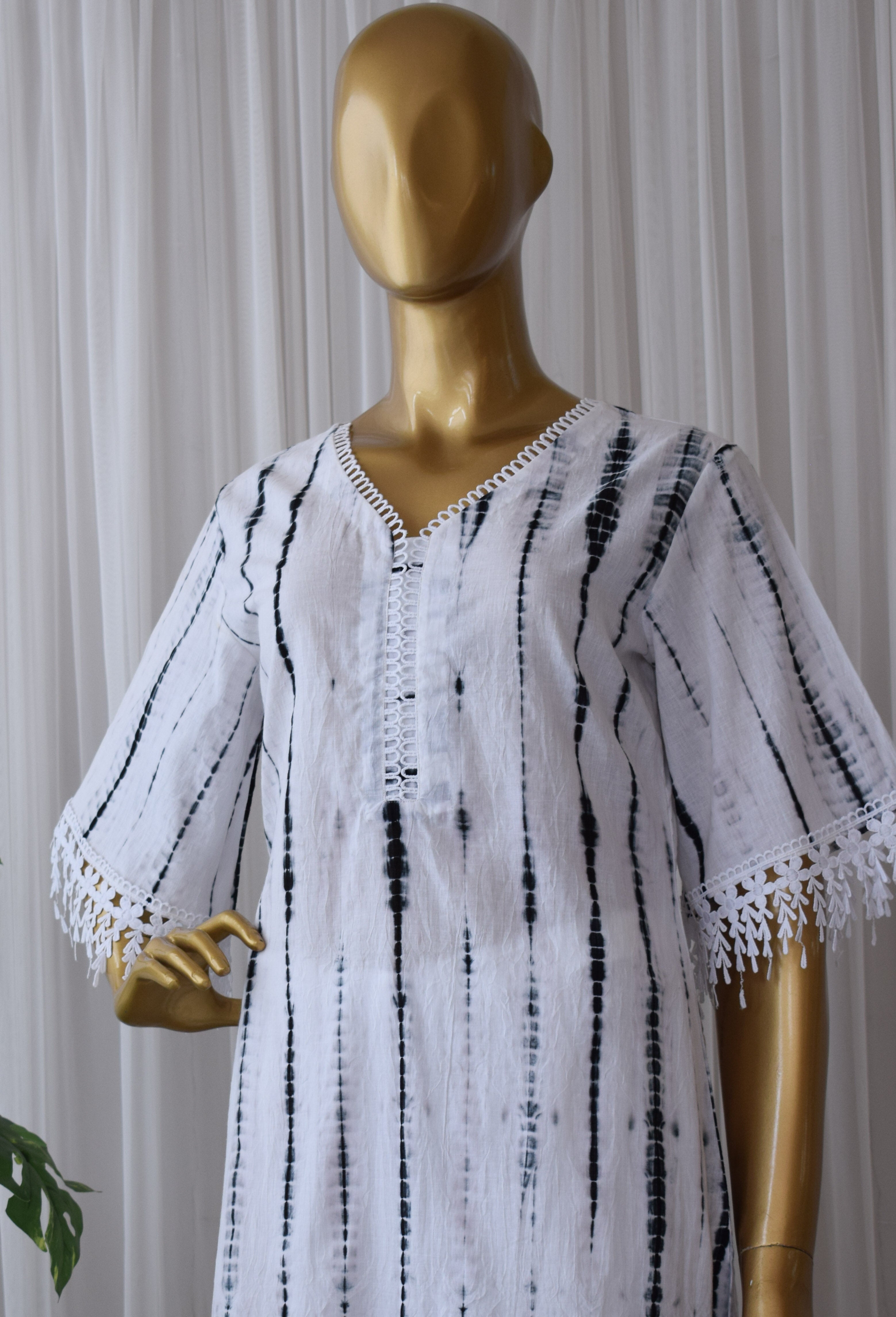 Black & White Tie-Die Cotton Kurta & Pant Set