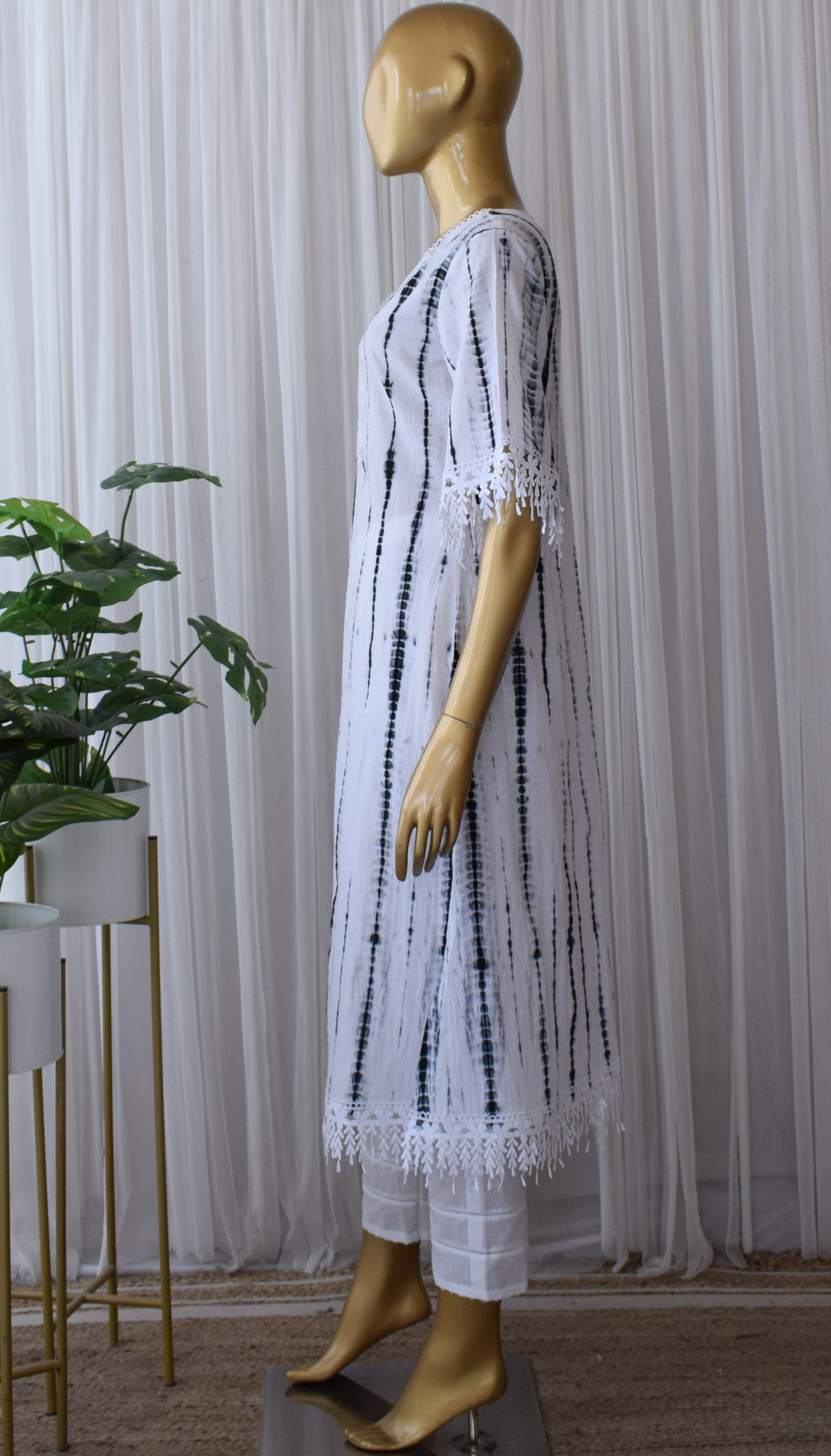 Black & White Tie-Die Cotton Kurta & Pant Set