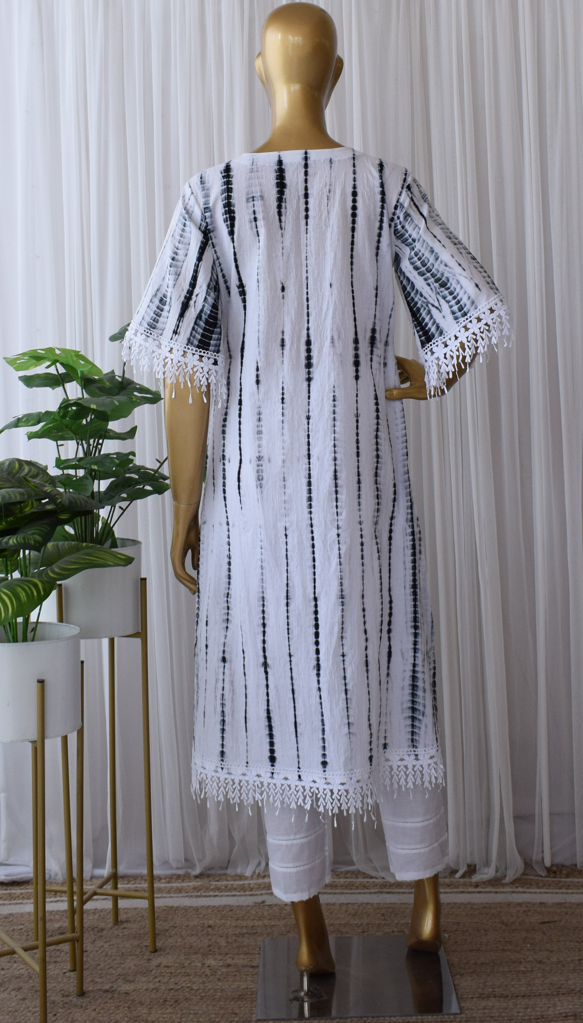 Black & White Tie-Die Cotton Kurta & Pant Set