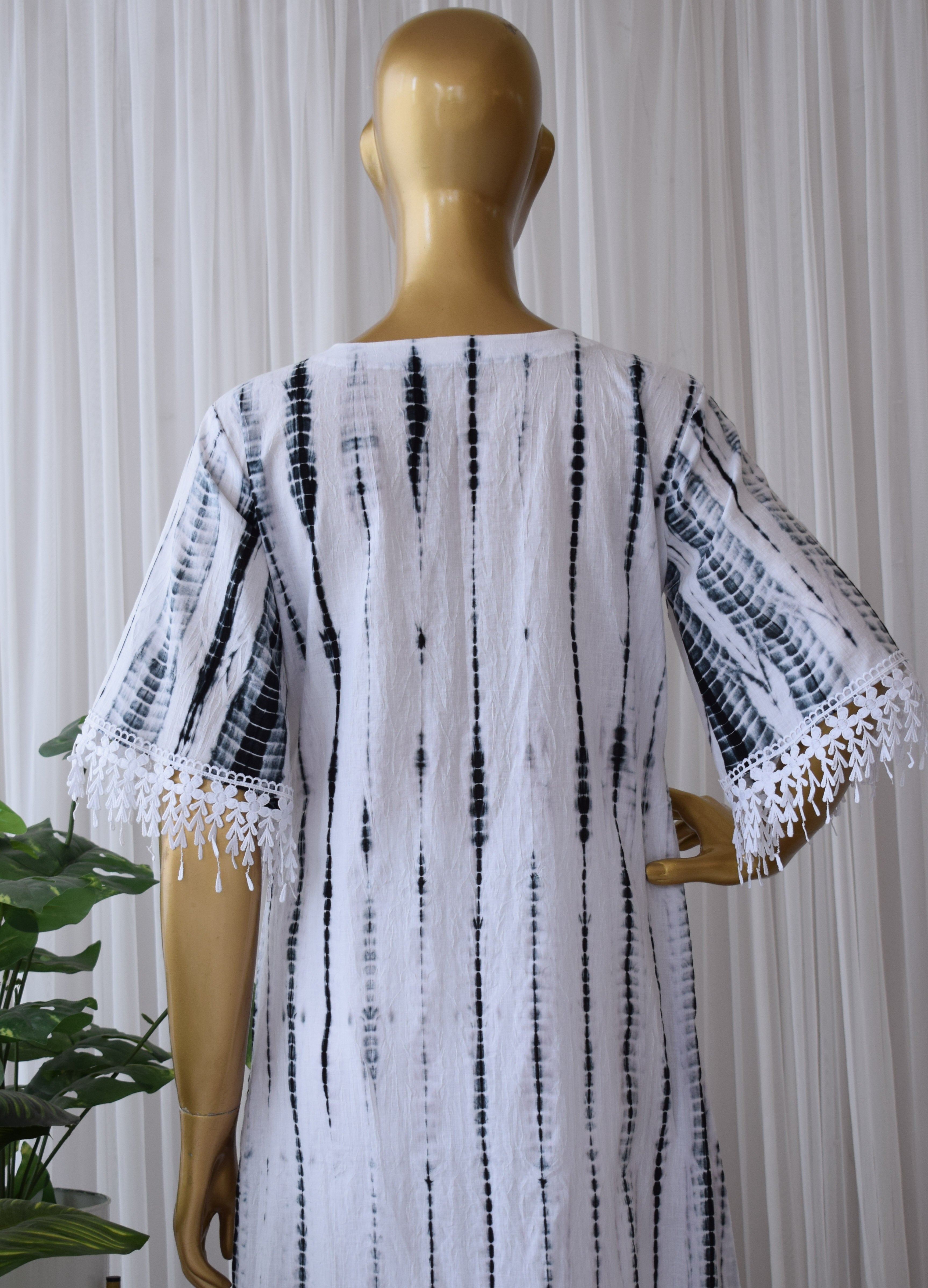 Black & White Tie-Die Cotton Kurta & Pant Set