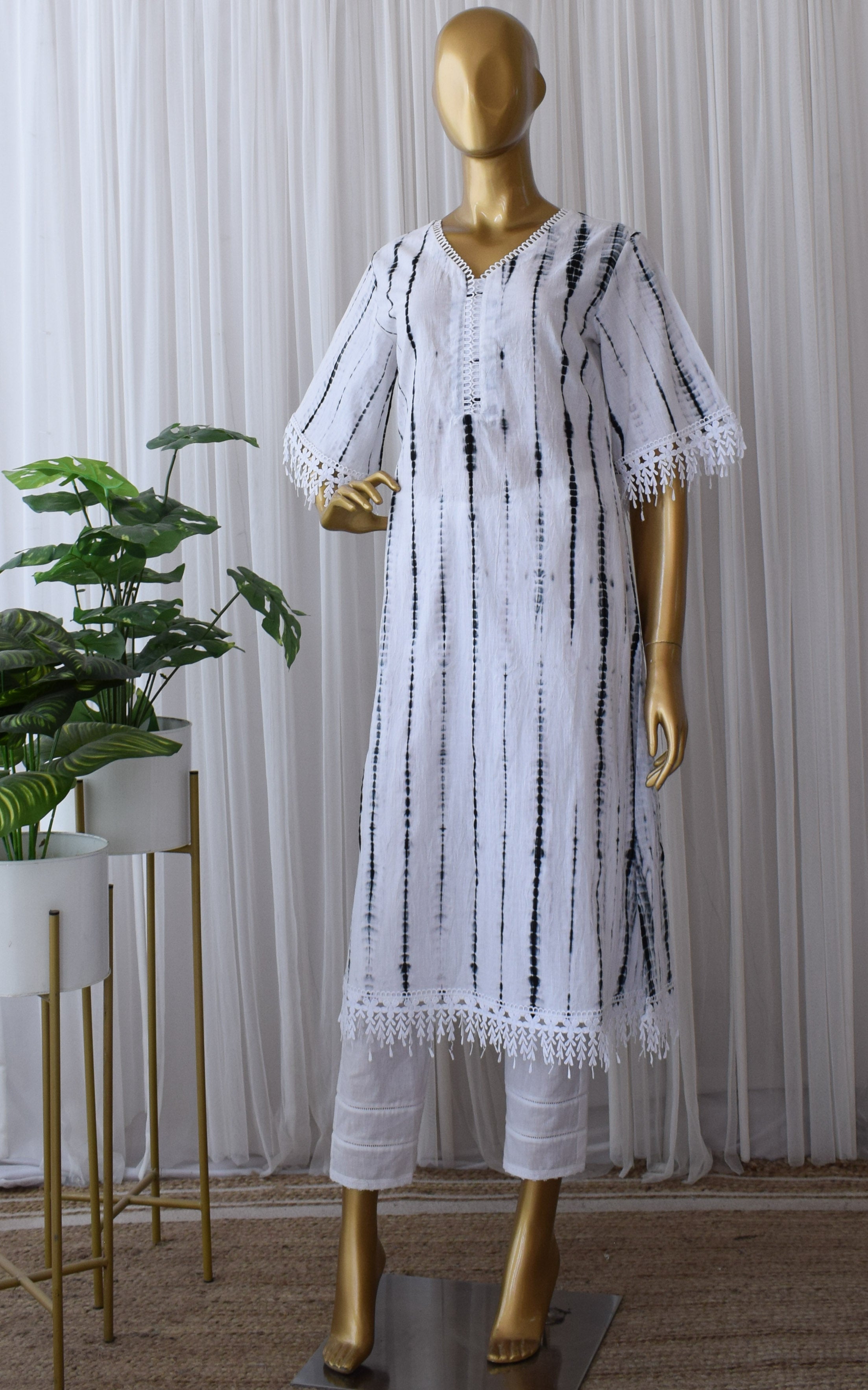 Black & White Tie-Die Cotton Kurta & Pant Set