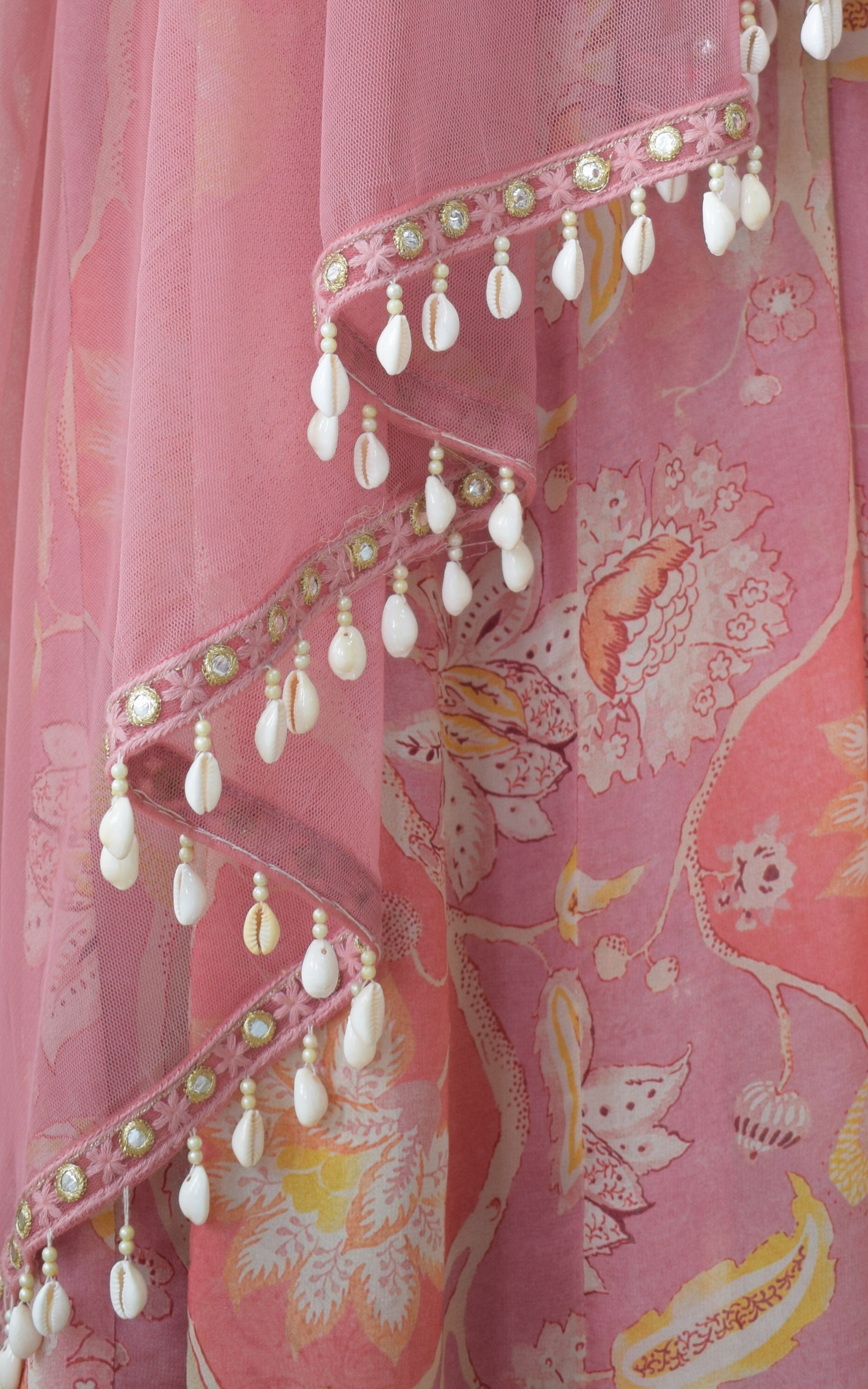 ShivShakti Vintage Floral Printed Georgette Mirrorwork Anarkali