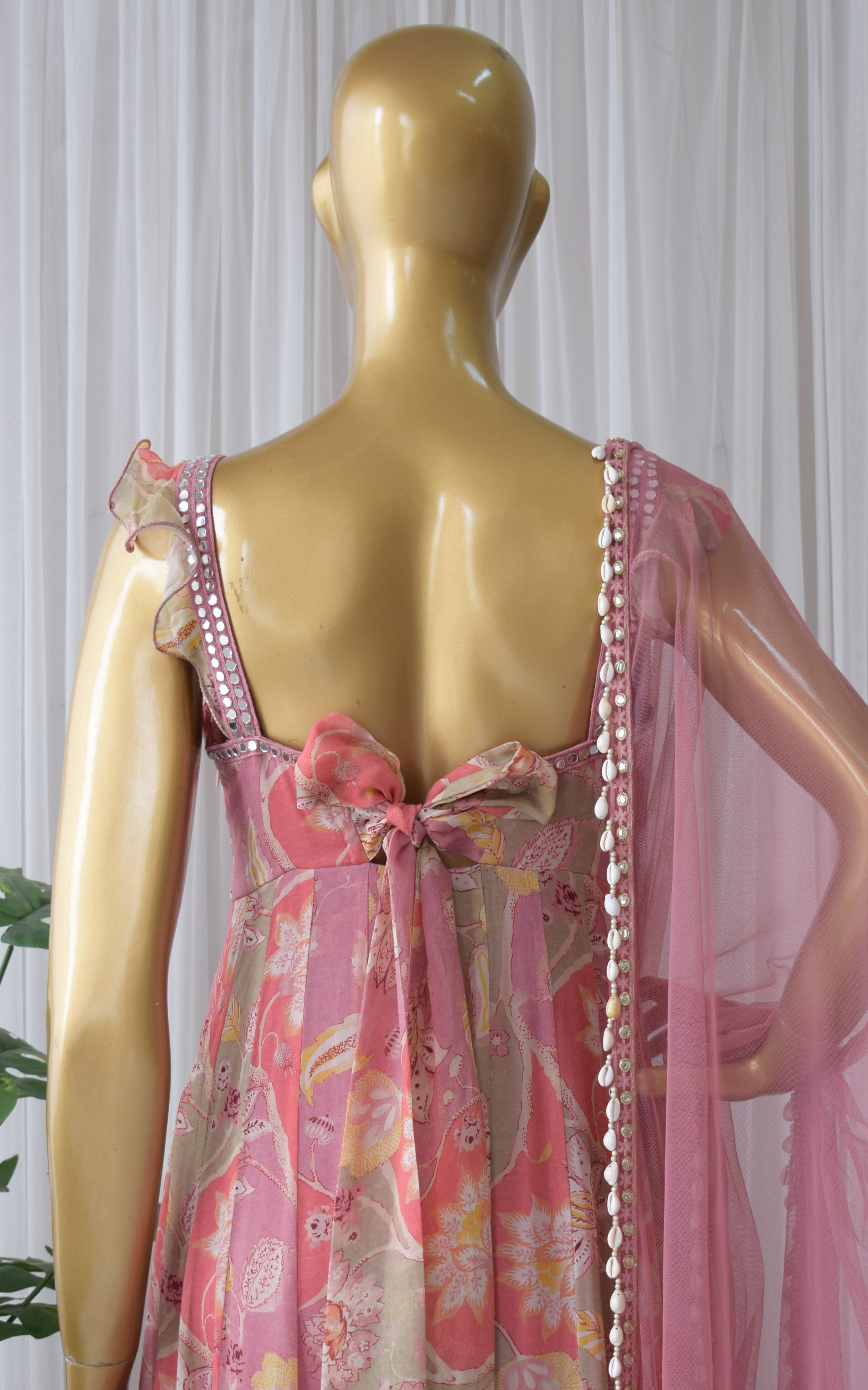 ShivShakti Vintage Floral Printed Georgette Mirrorwork Anarkali