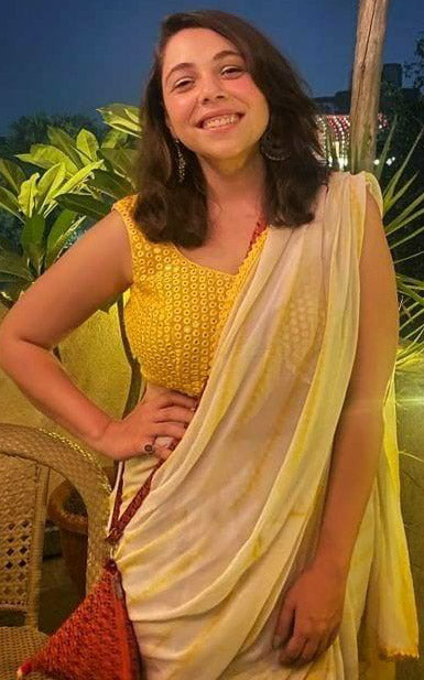 Palak Sindhwani Yellow Shibori Georgette Saree with Mirrorwork Blouse