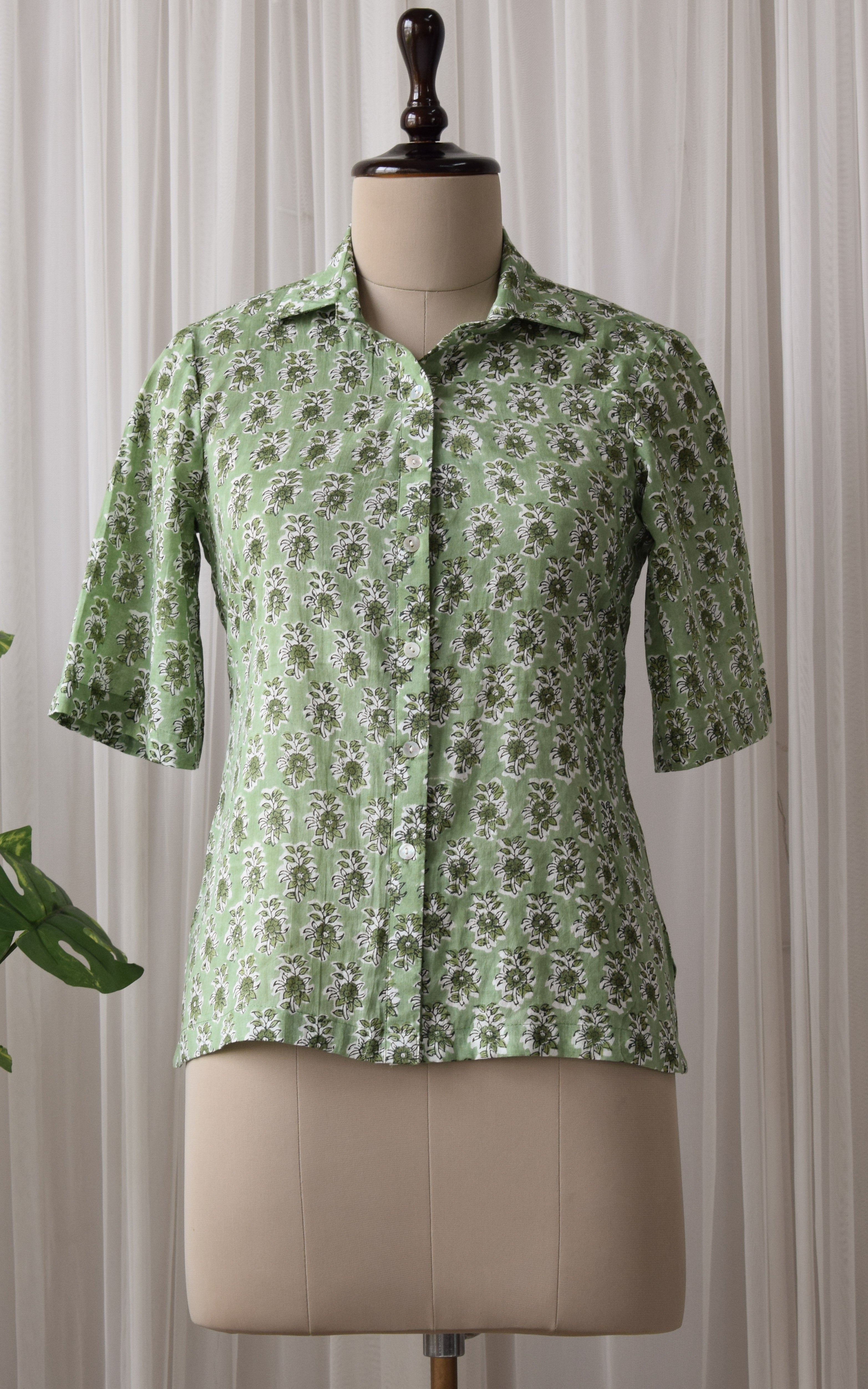 Pastel Green Block Print Boxy Shirt