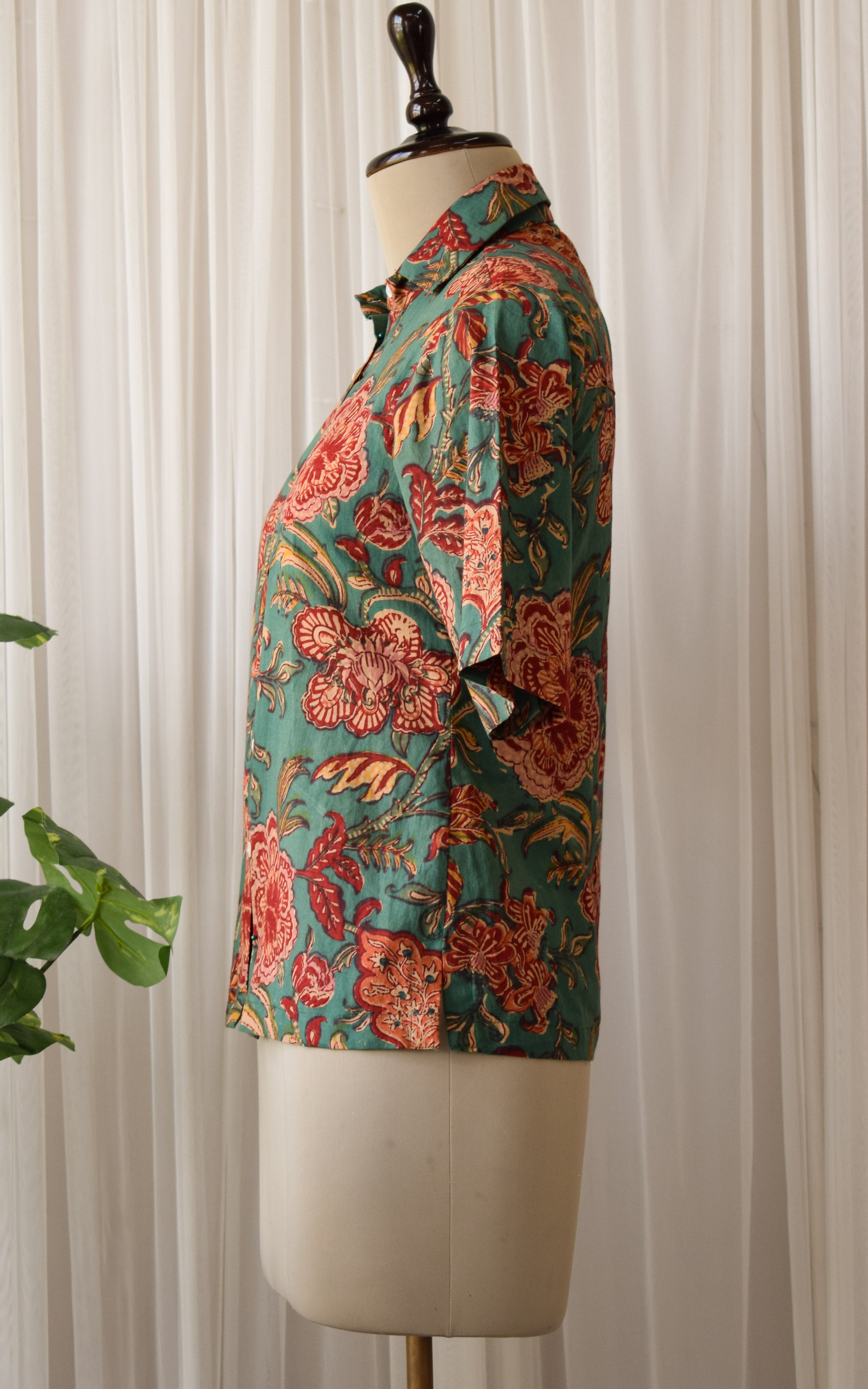 Green Floral Block Print Boxy Shirt