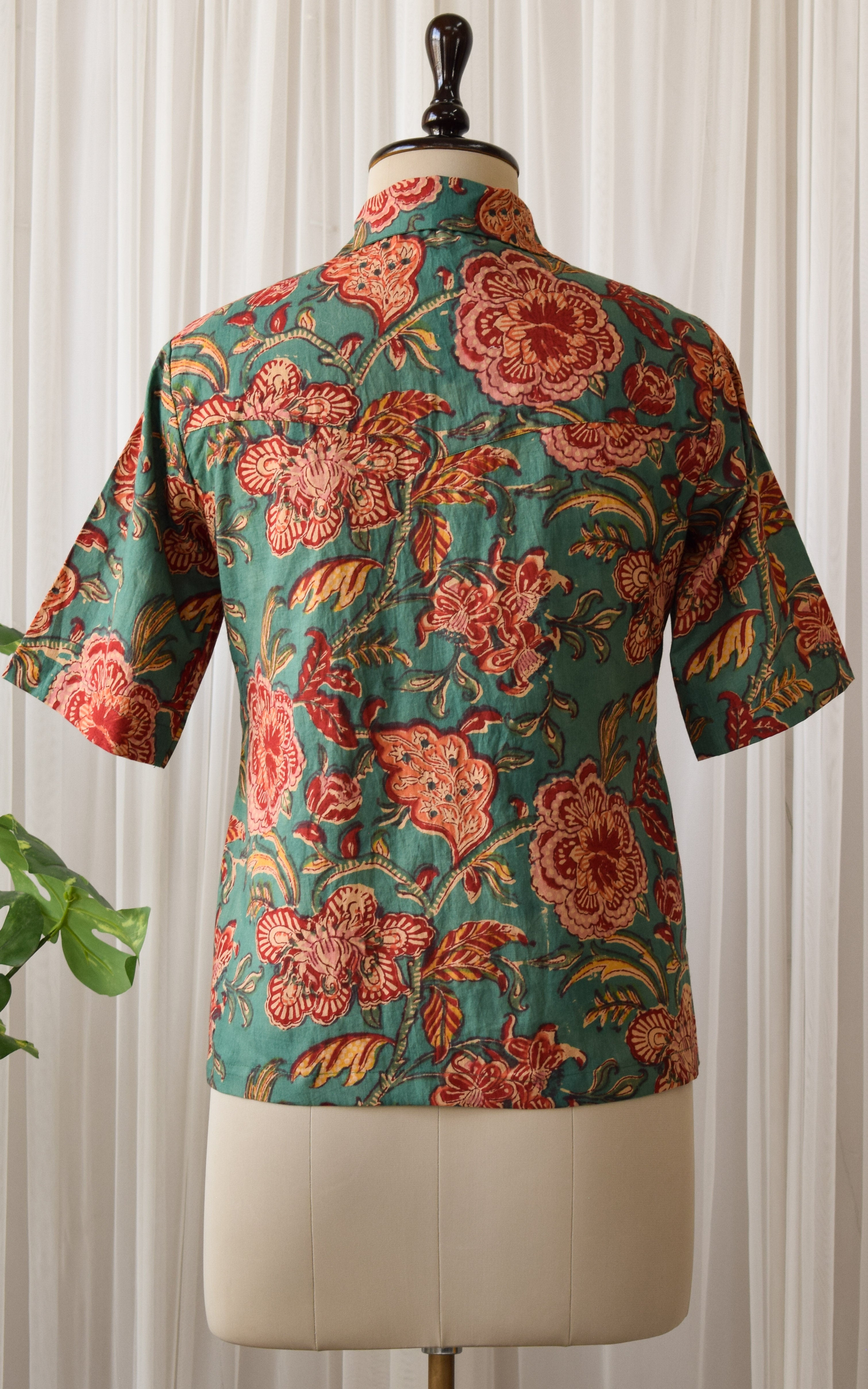 Green Floral Block Print Boxy Shirt