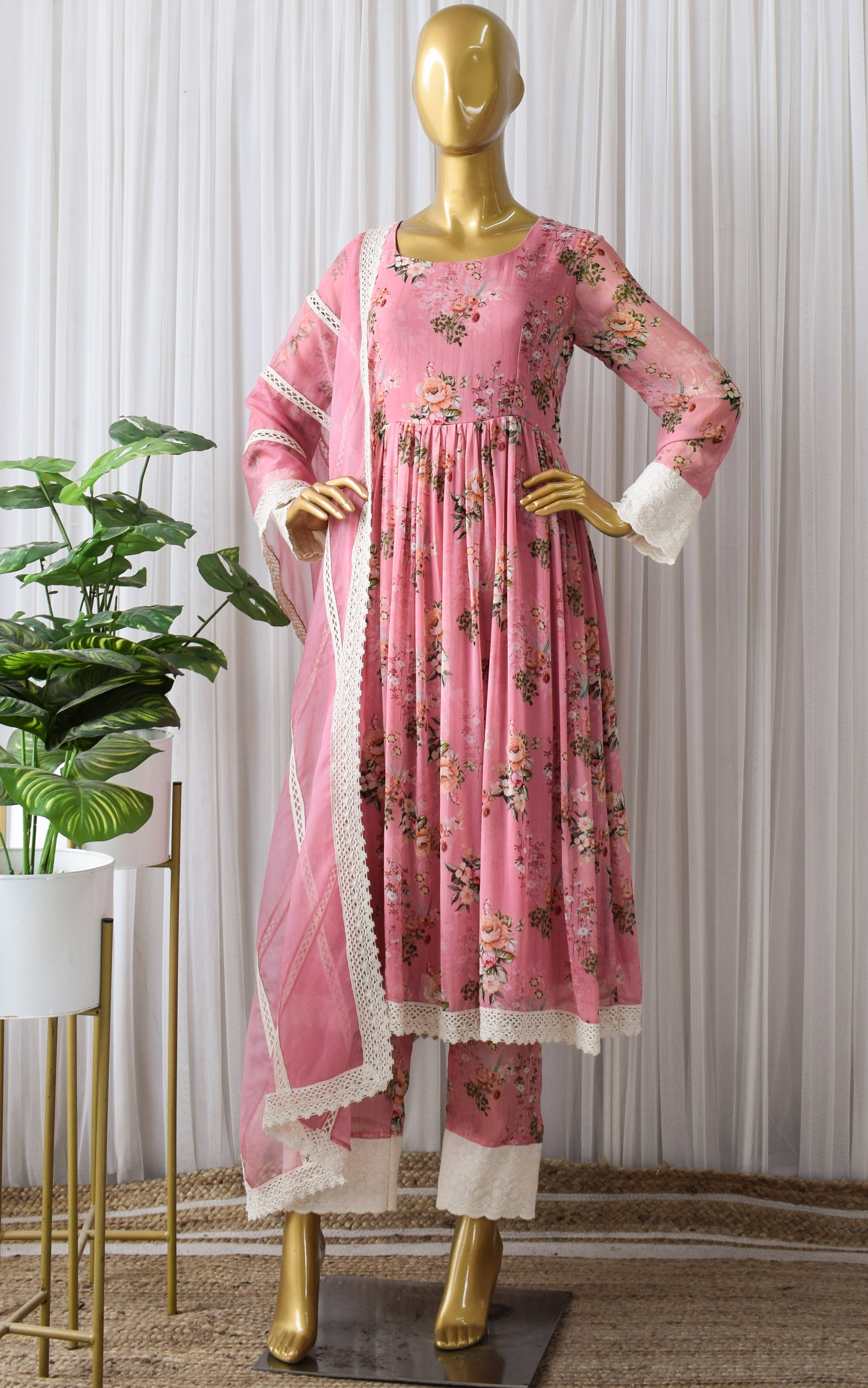 Shraddha Arya Pink Floral Printed Georgette Anarkali Set