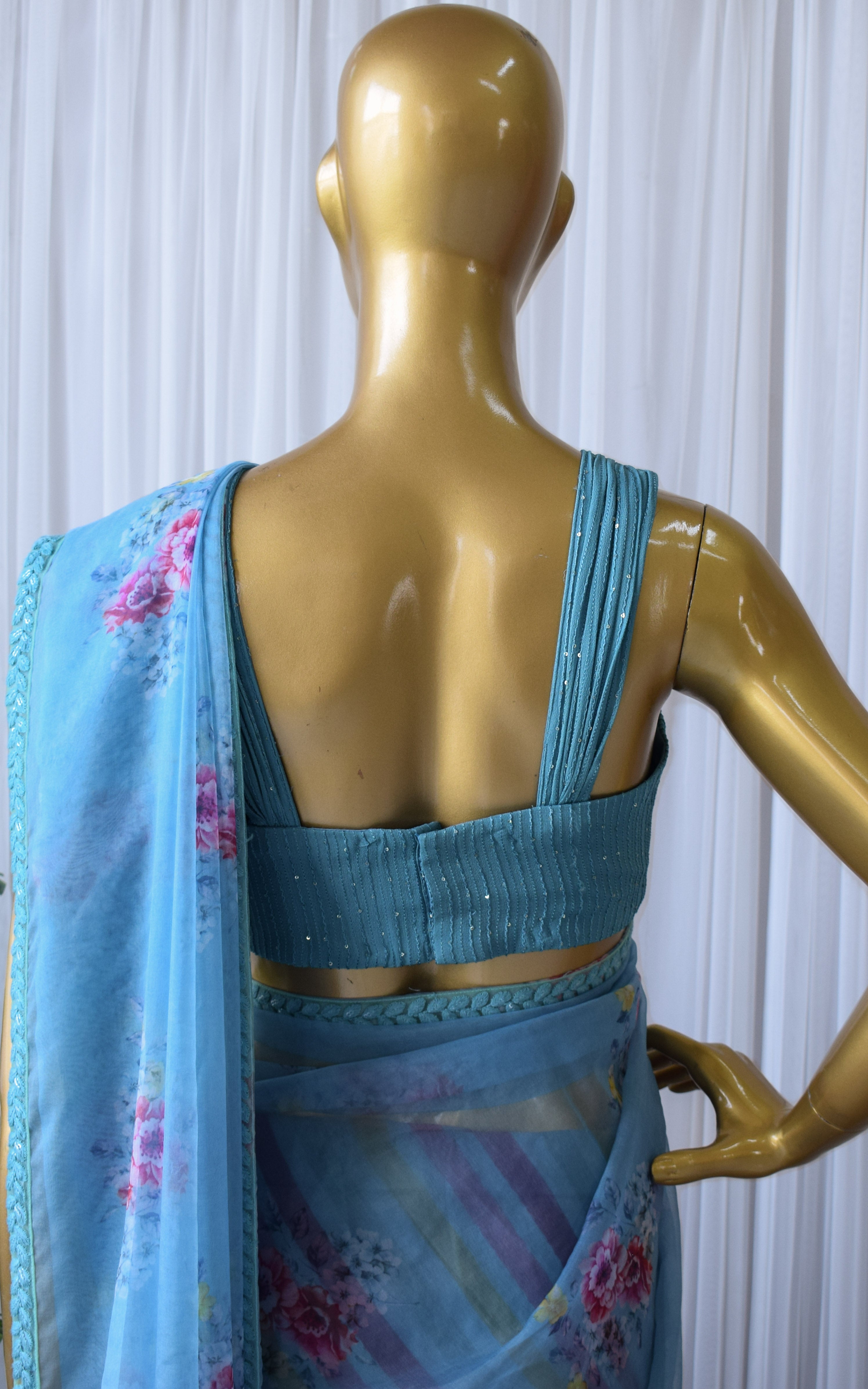 Sapphire Blue Half-half Organza Saree