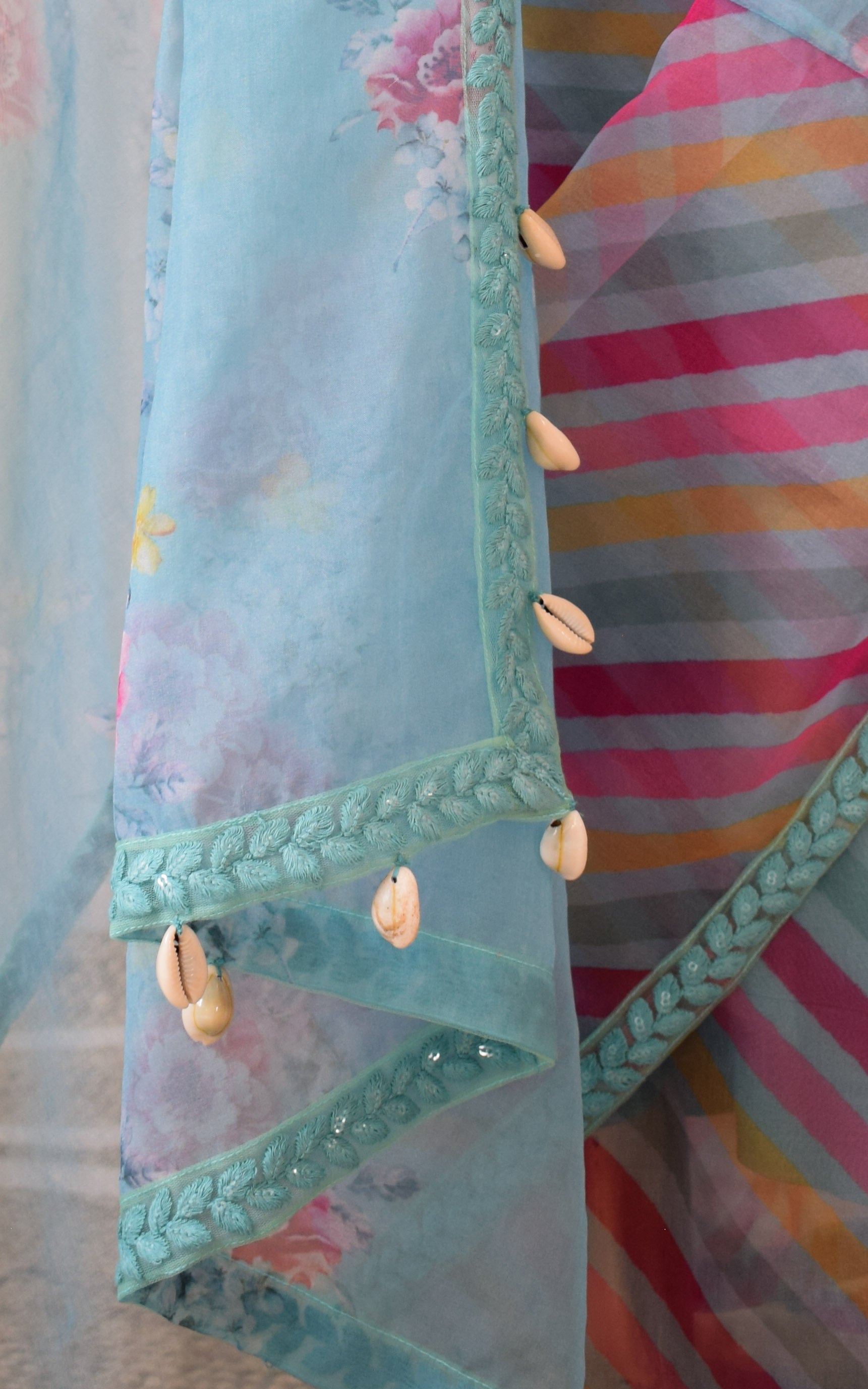 Sapphire Blue Half-half Organza Saree