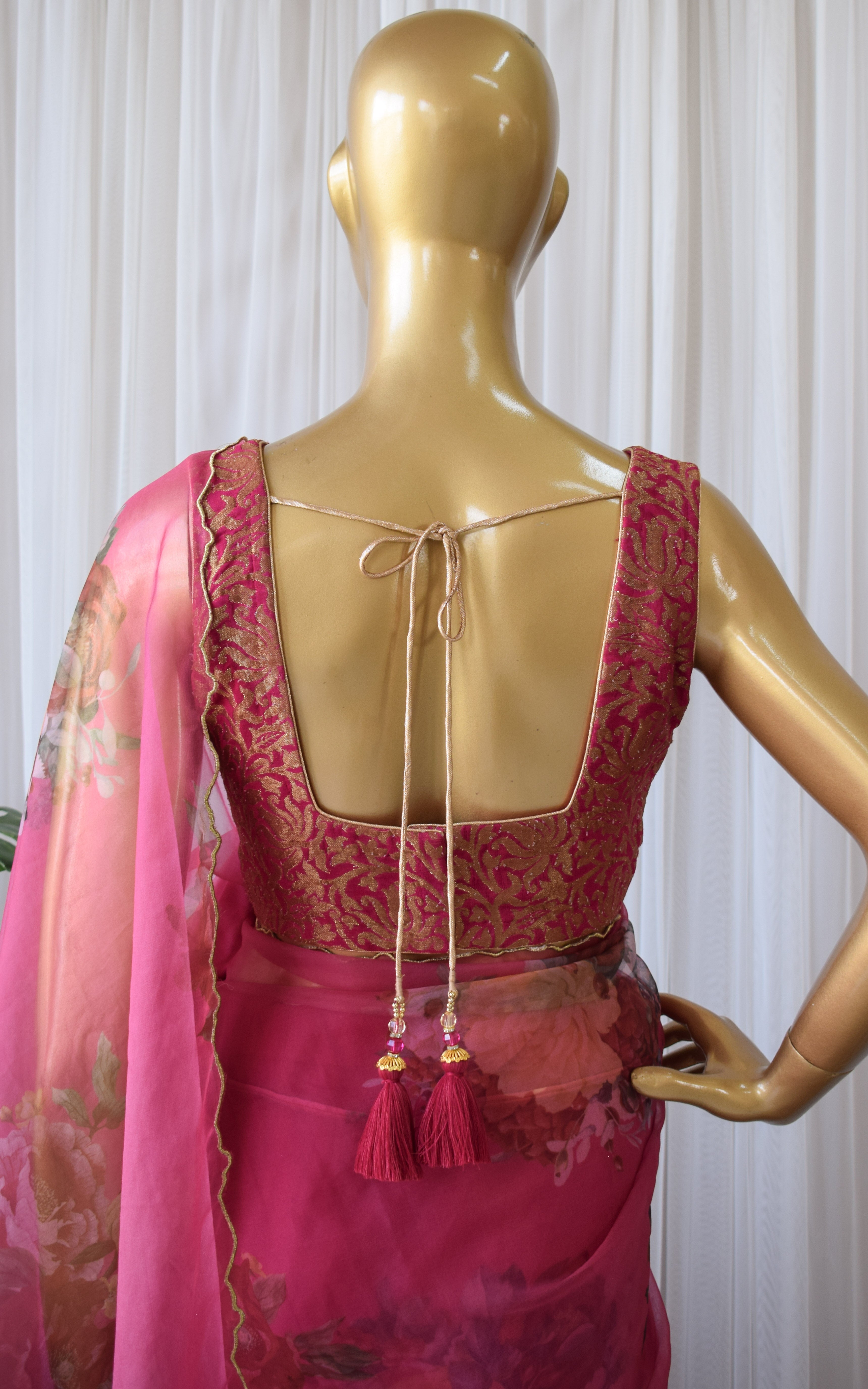 Fuchsia Floral Organza Saree