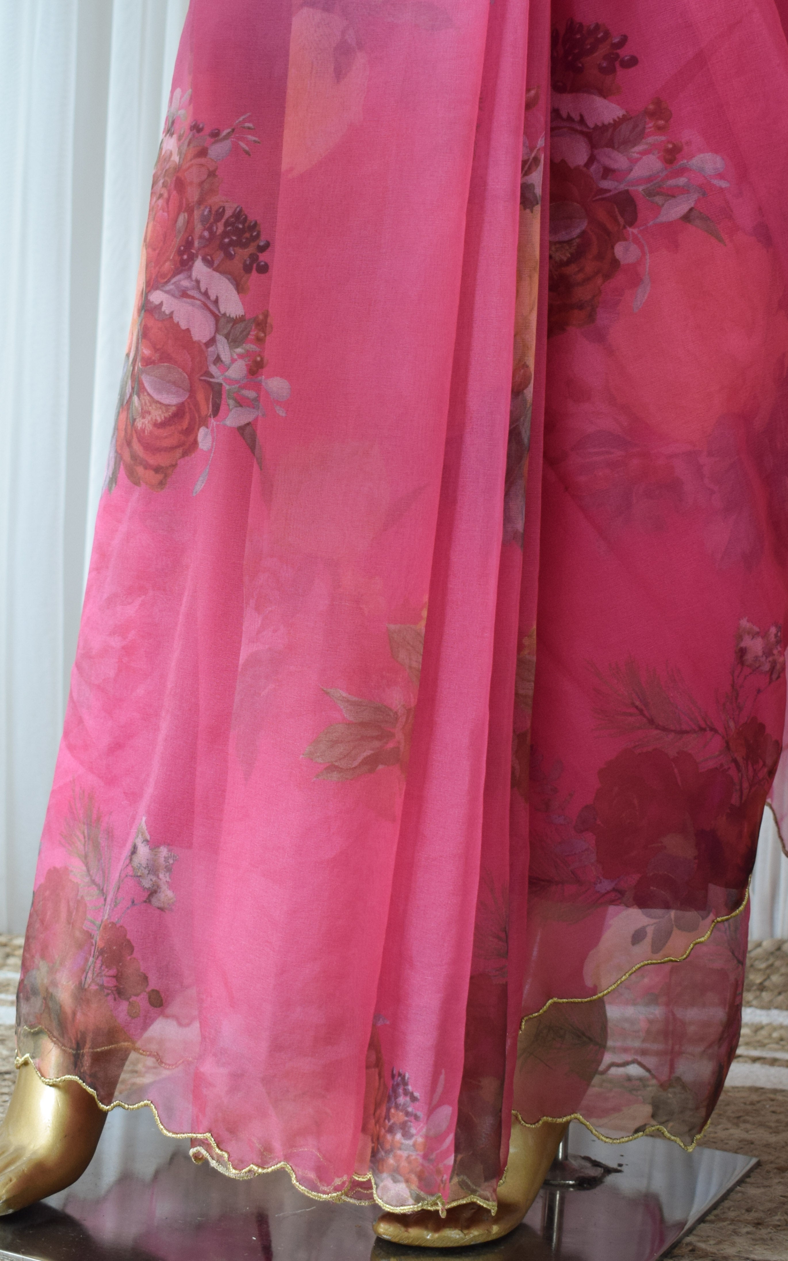 Fuchsia Floral Organza Saree