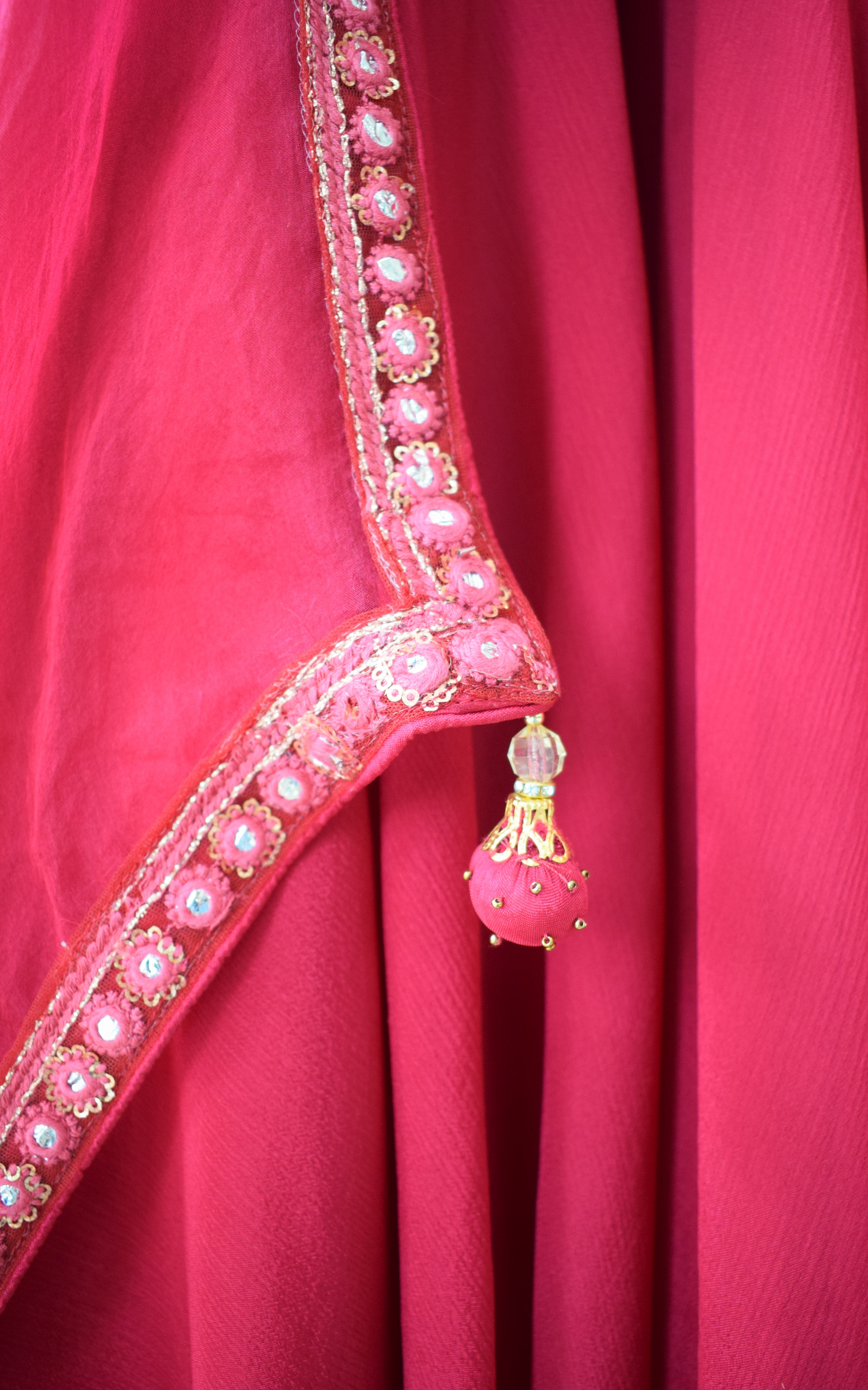 Shweta Tiwari Burgundy Double Layer Sharara With Belt
