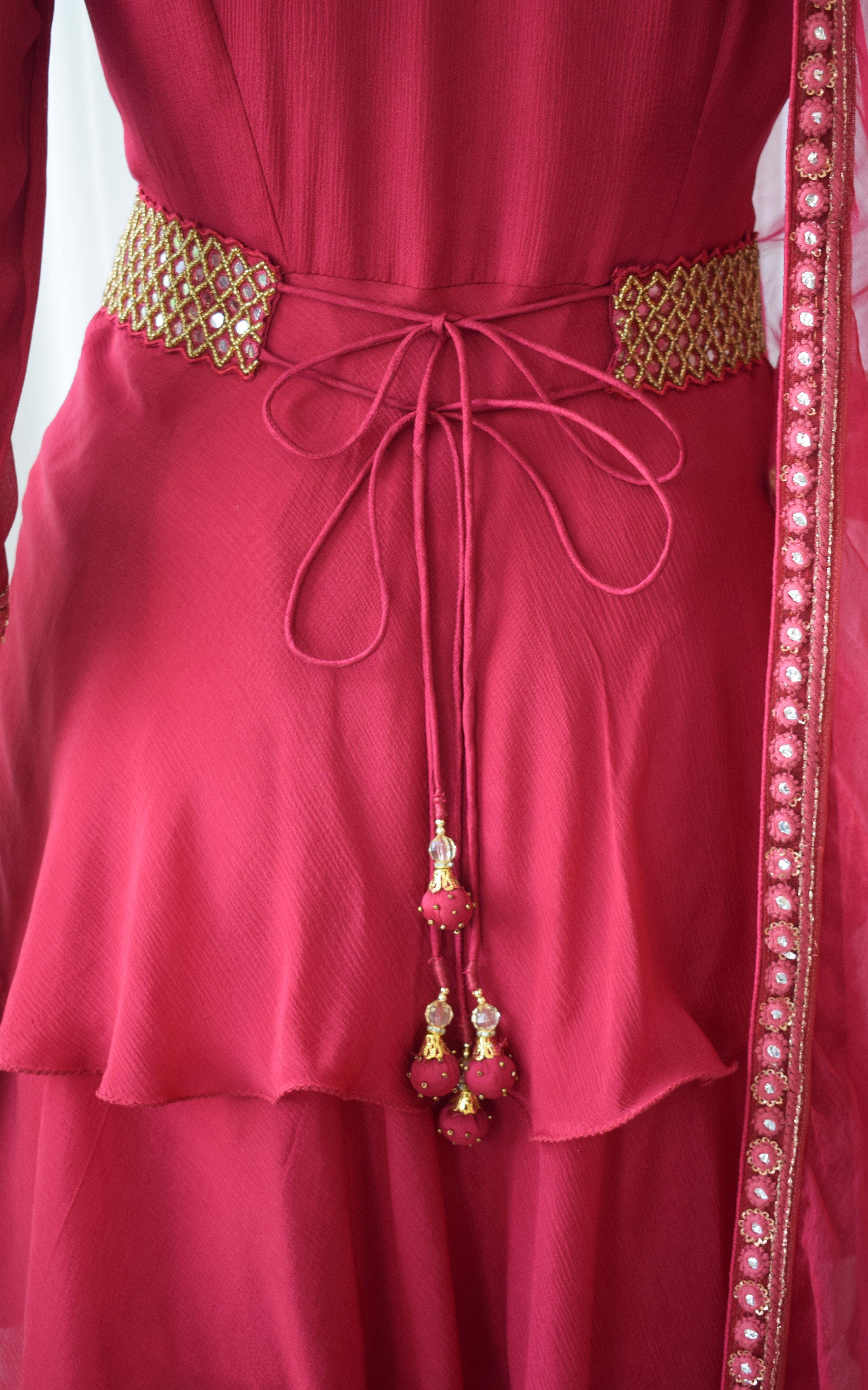 Shweta Tiwari Burgundy Double Layer Sharara With Belt