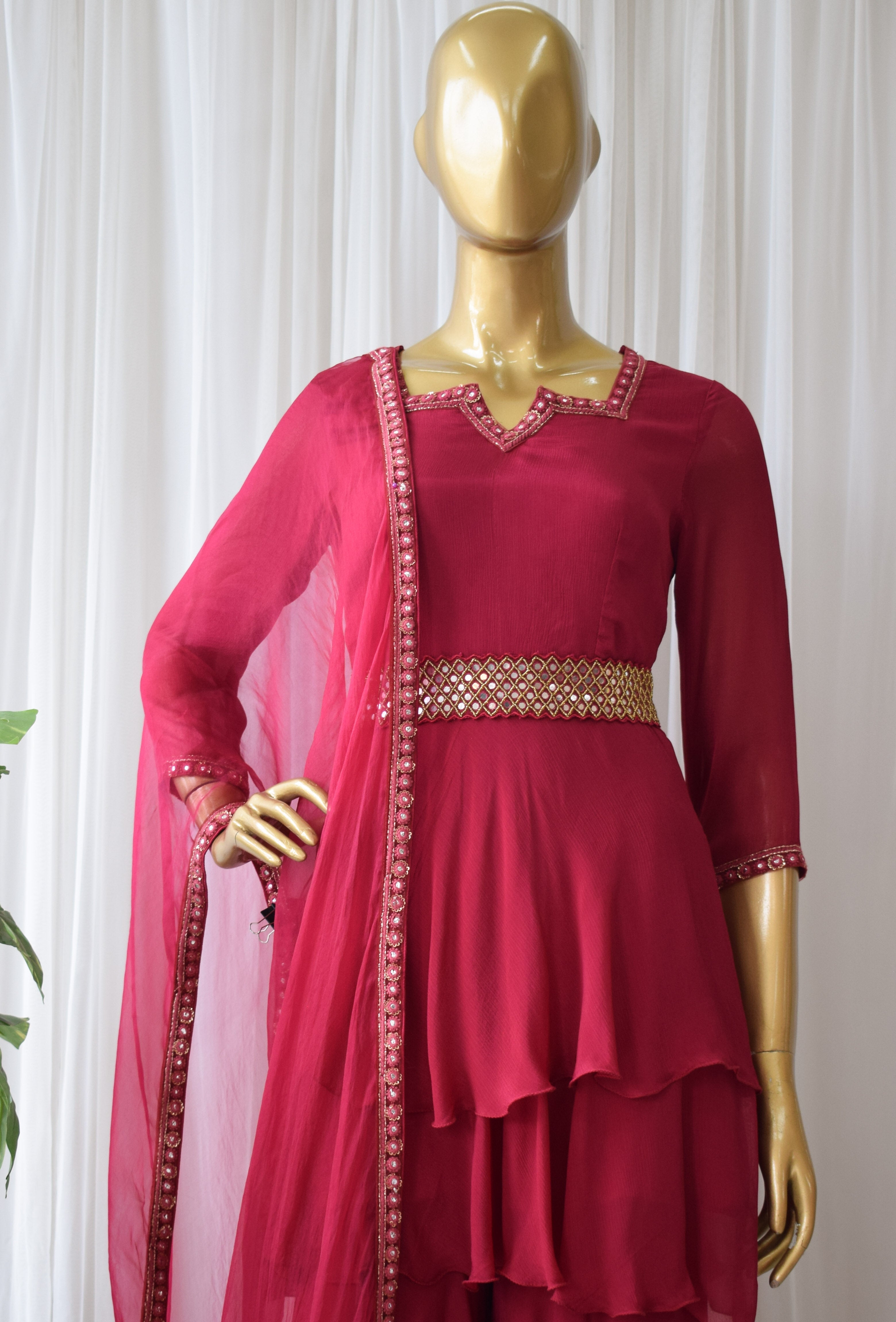 Shweta Tiwari Burgundy Double Layer Sharara With Belt