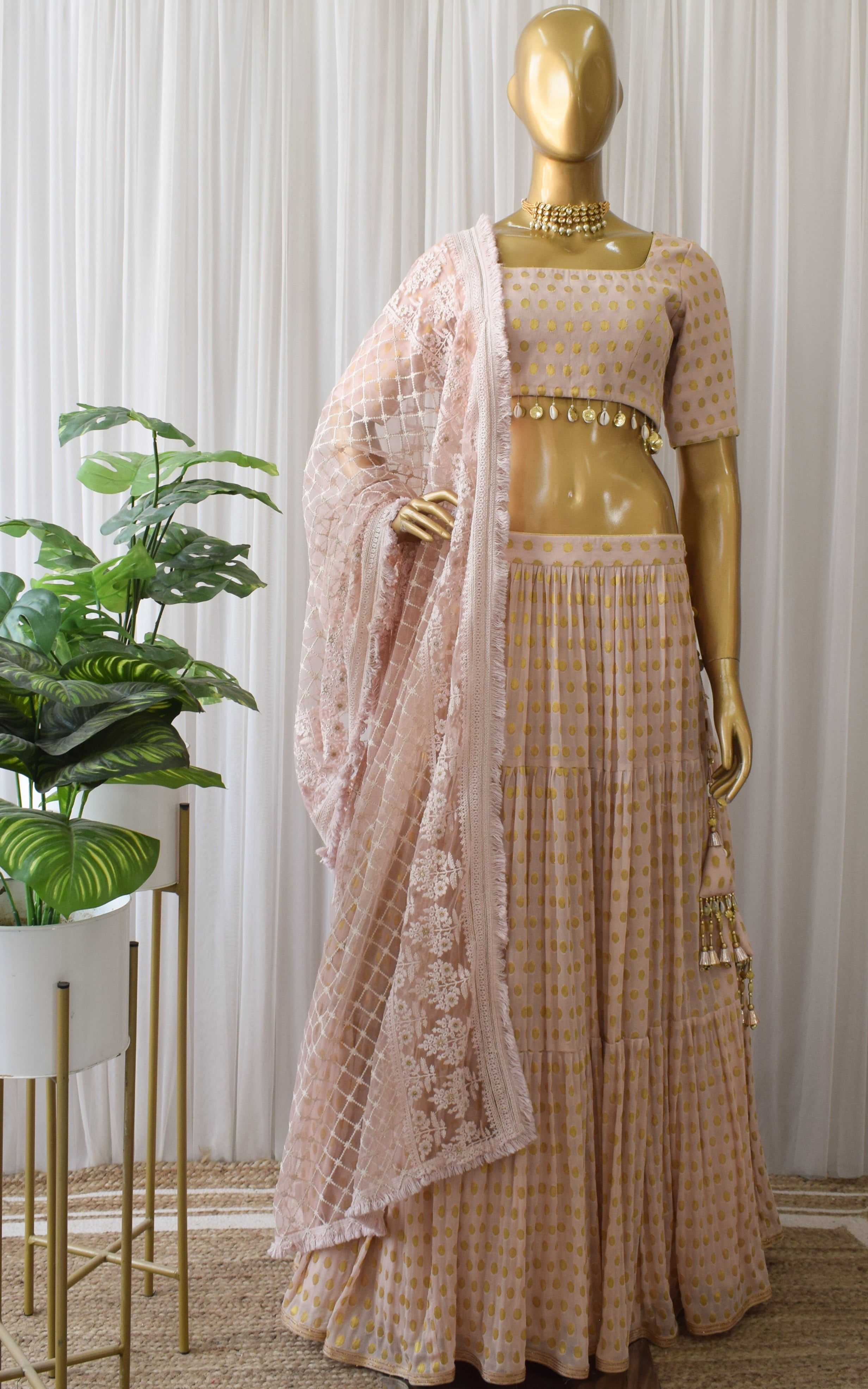 Sand & Gold Polka Dot Lehenga With Embroidered Dupatta