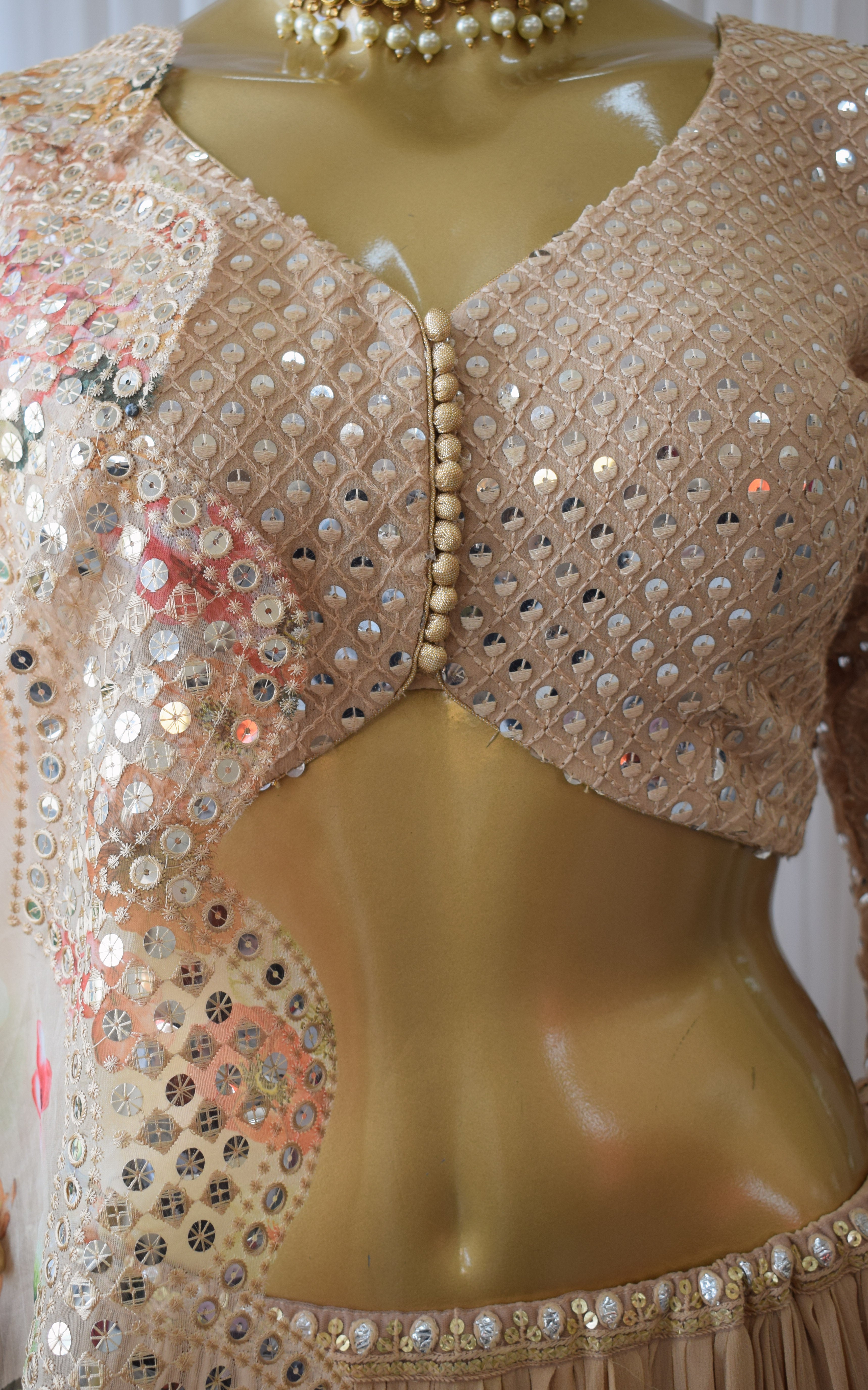 Swati Rathi Champagne Lehenga With Mirrorwork Organza Dupatta
