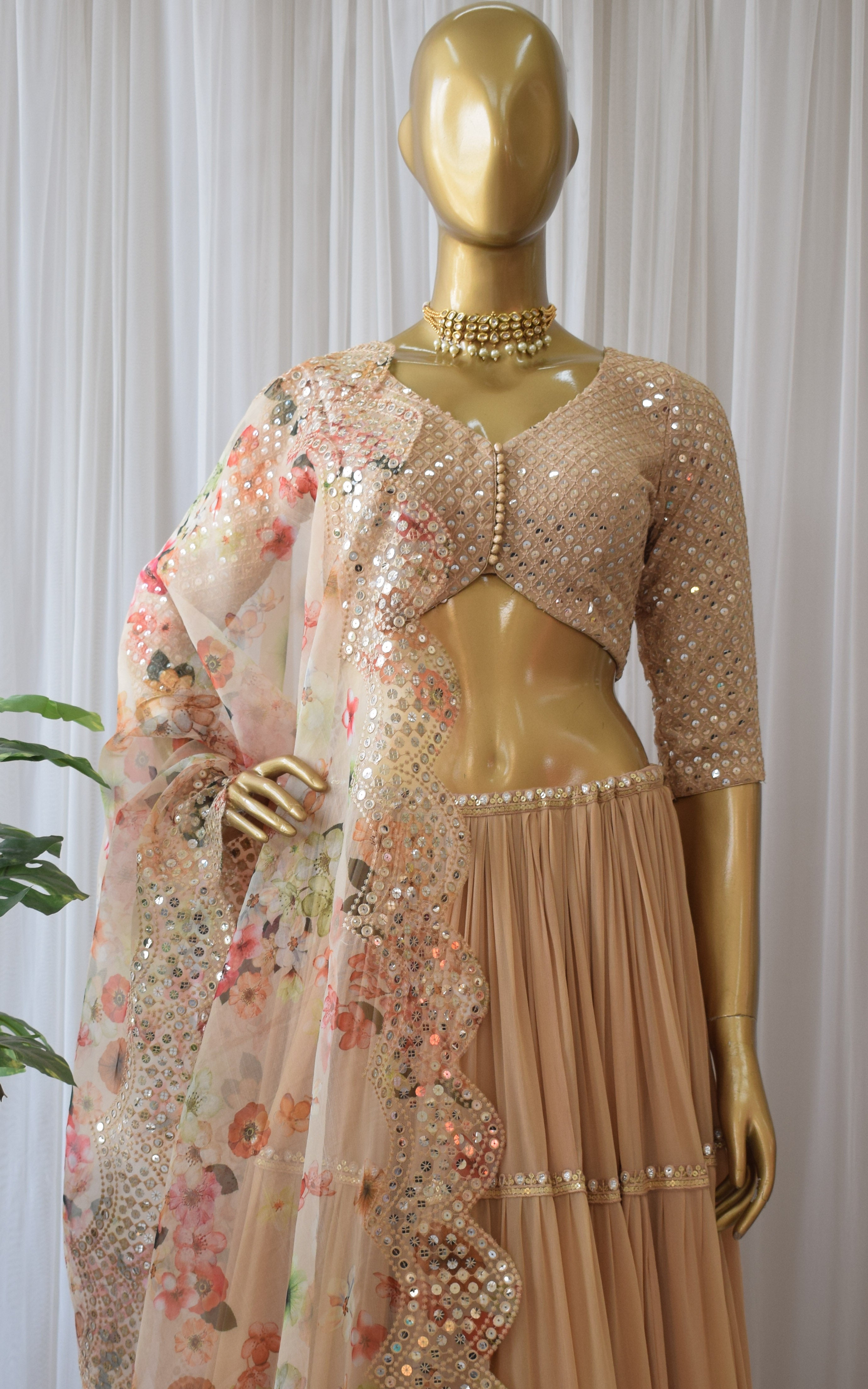 Swati Rathi Champagne Lehenga With Mirrorwork Organza Dupatta