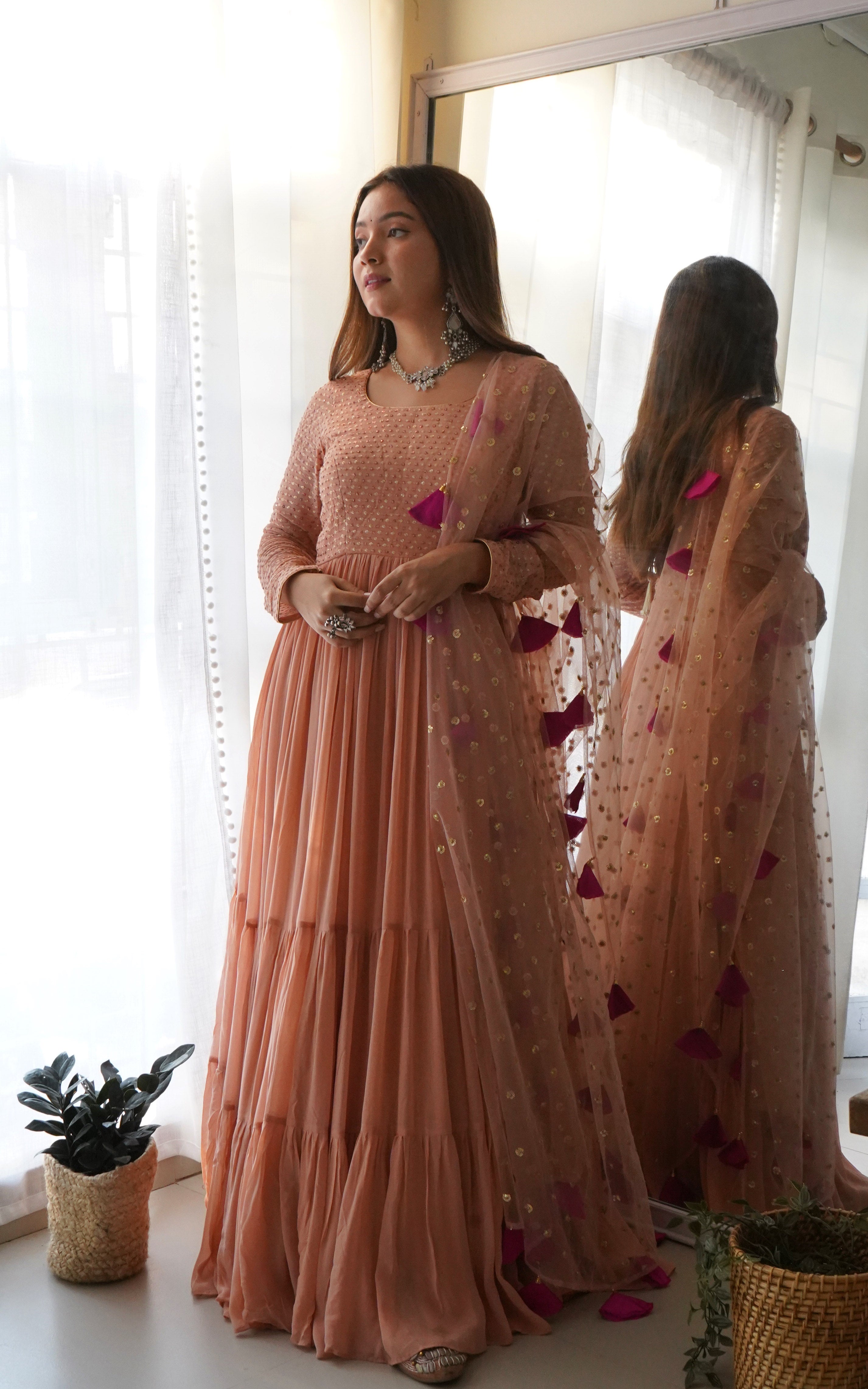 Arti Chauhan Old Rose Sequin Work Georgette Anarkali
