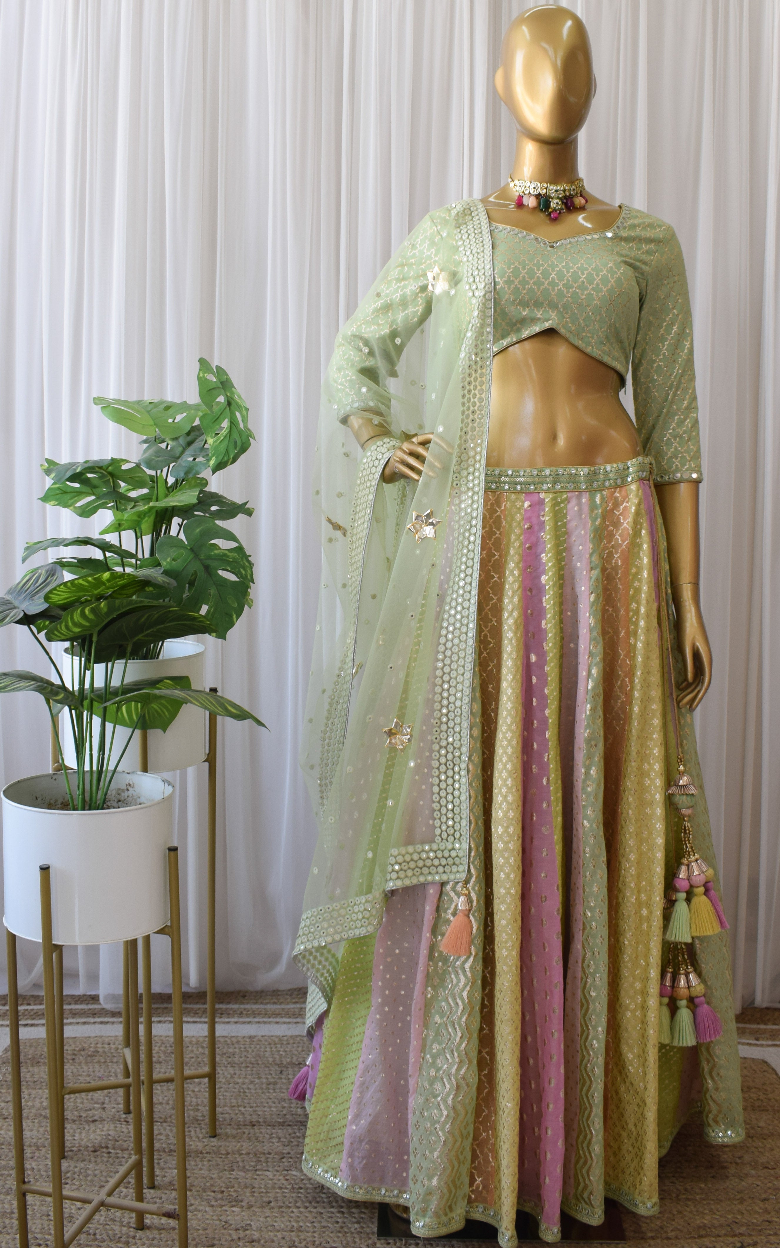 Farheen Multicolor Pastel Mirrorwork Lehenga