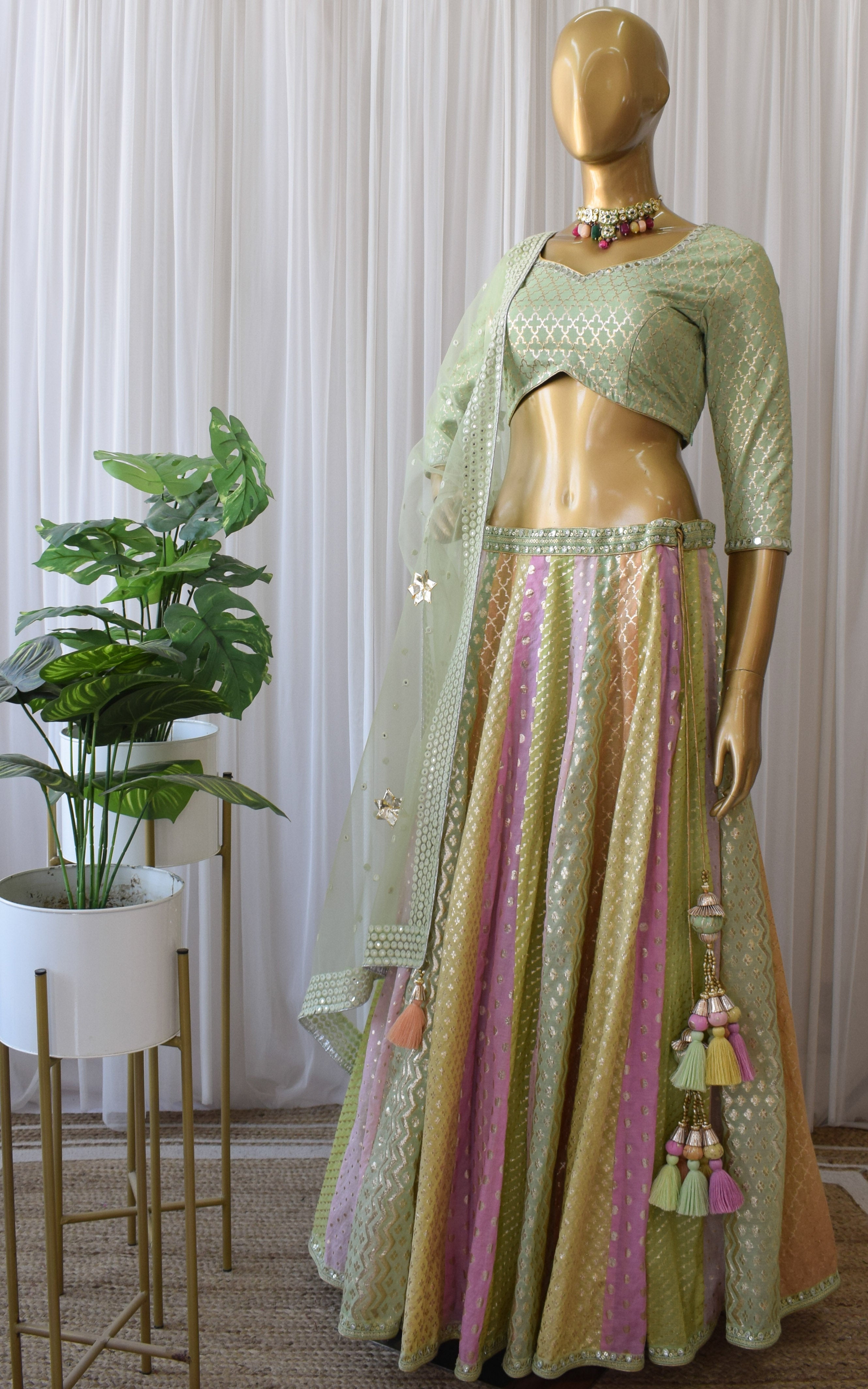 Farheen Multicolor Pastel Mirrorwork Lehenga