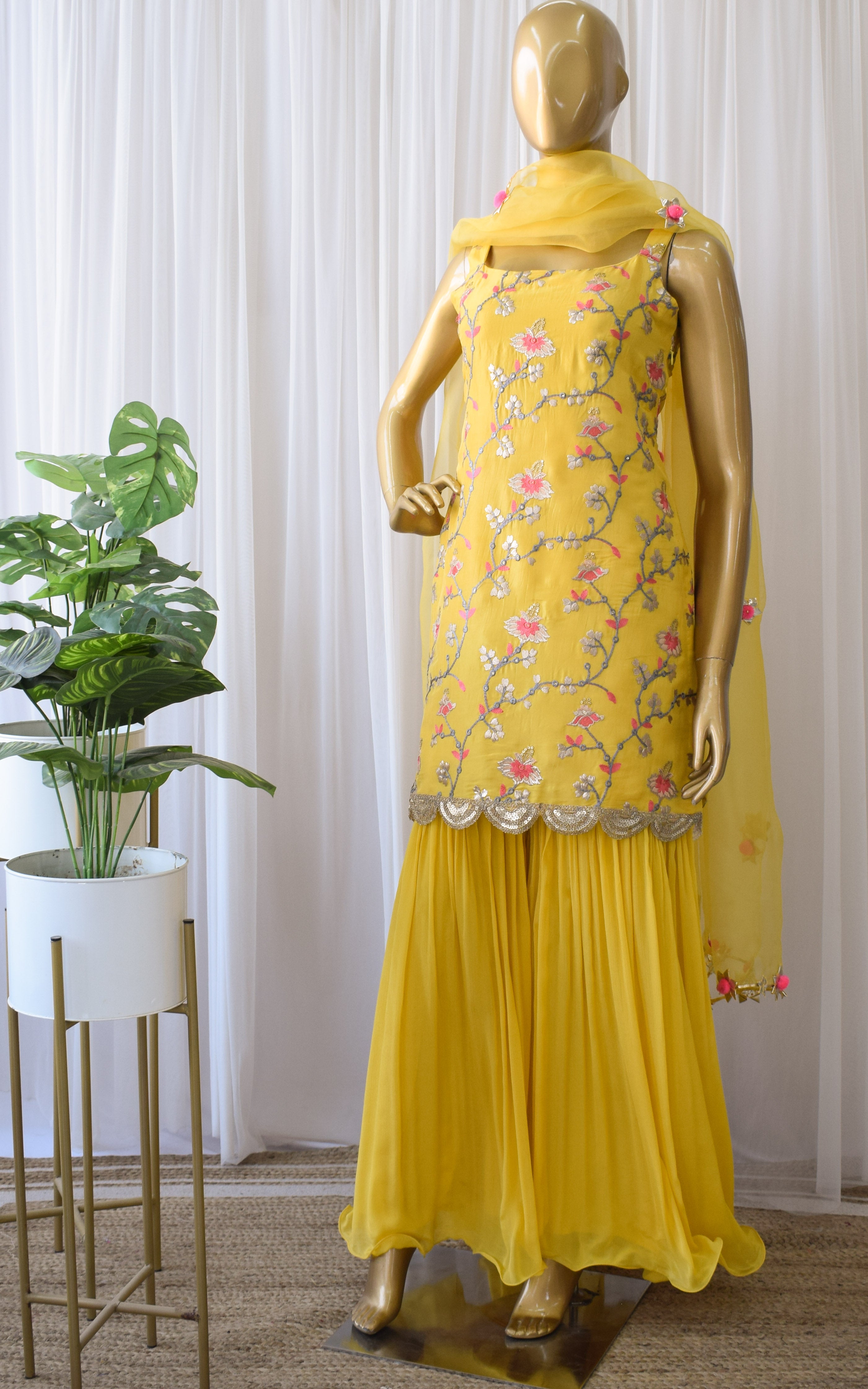 Pooja Banerjee Yellow Embroidered Sharara Set