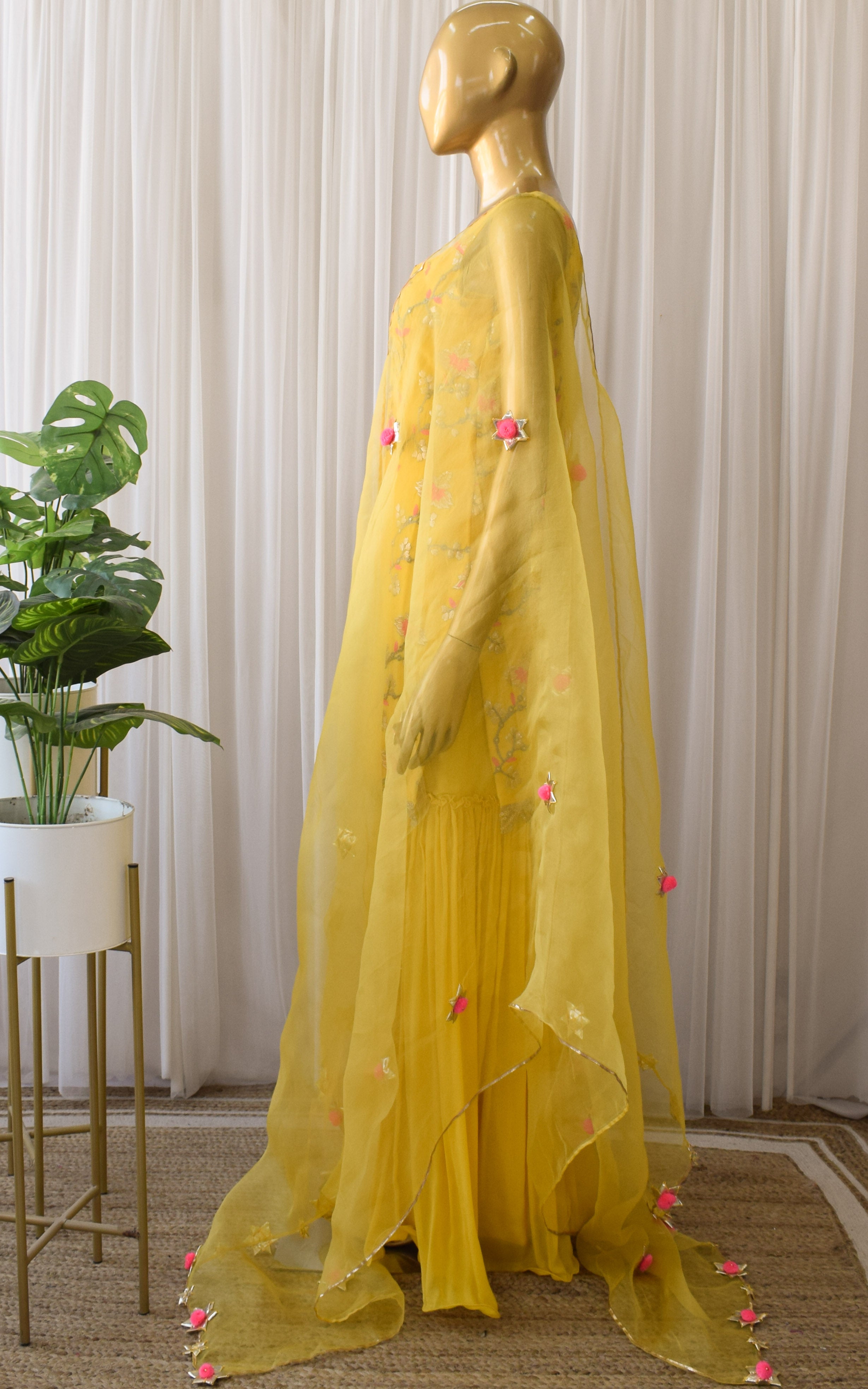 Pooja Banerjee Yellow Embroidered Sharara Set
